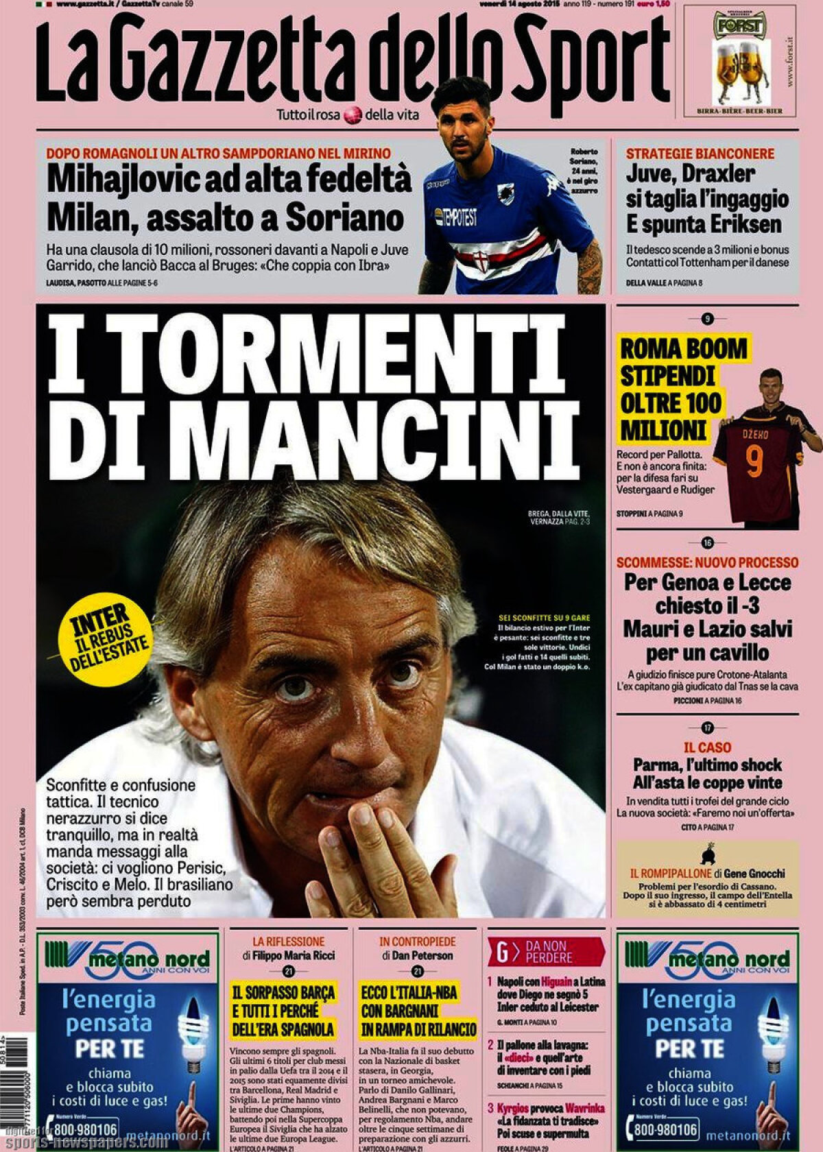 Ce scriu azi ziarele de sport din lume (14 august 2015)