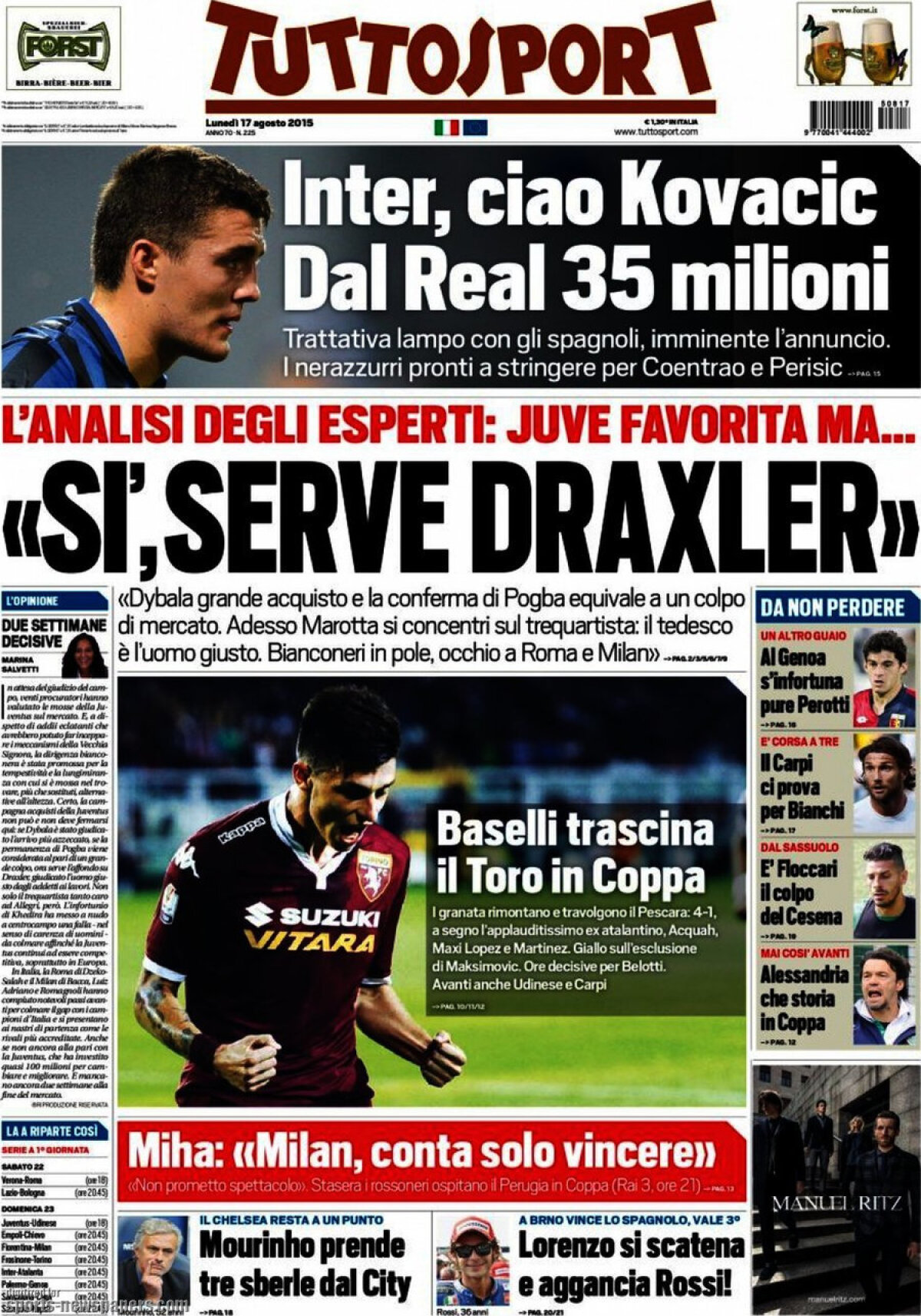 Ce scriu azi ziarele de sport din lume (17 august 2015)