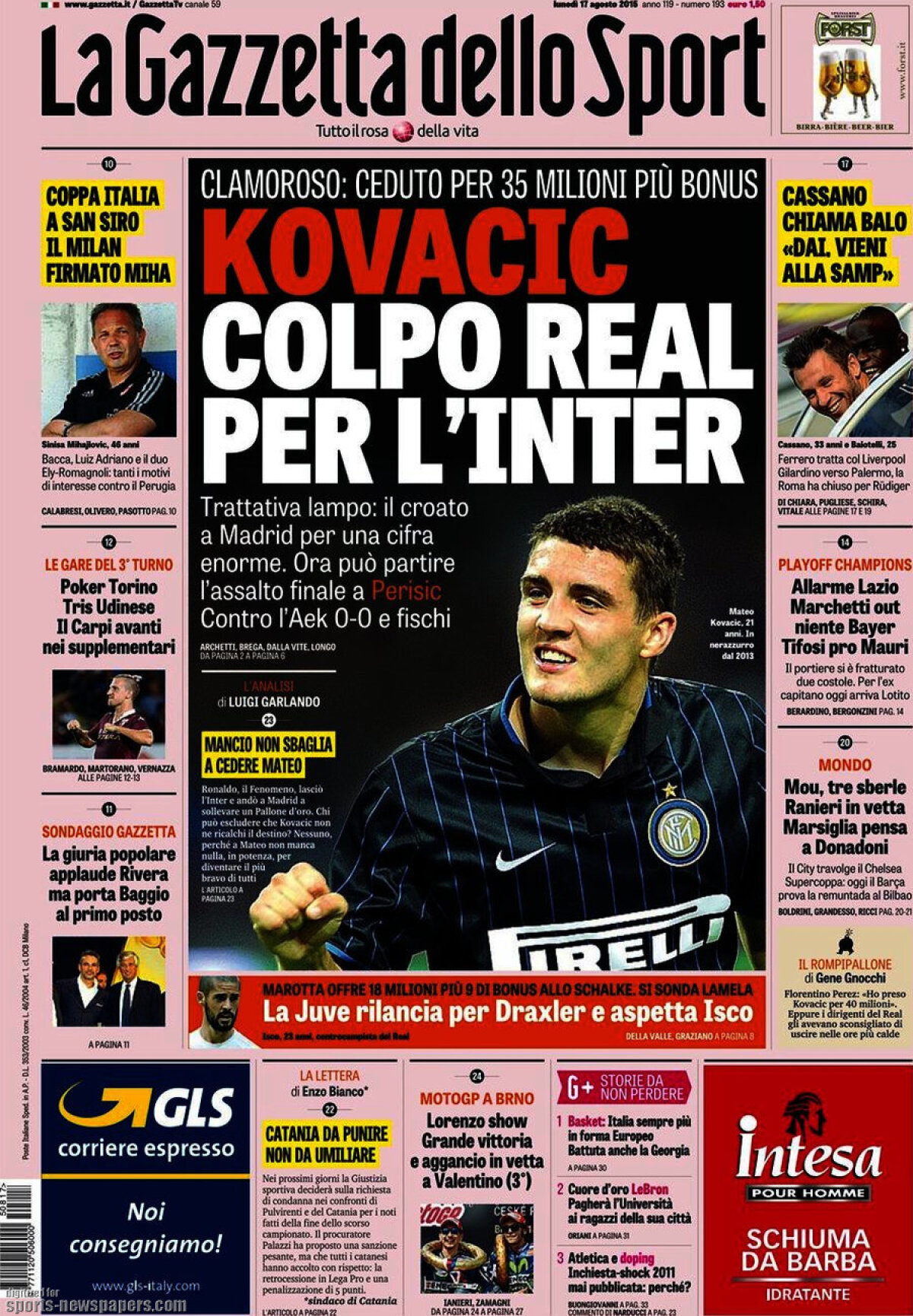 Ce scriu azi ziarele de sport din lume (17 august 2015)