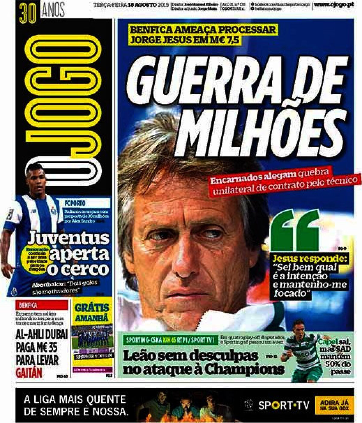 Ce scriu azi ziarele de sport din lume (18 august 2015)