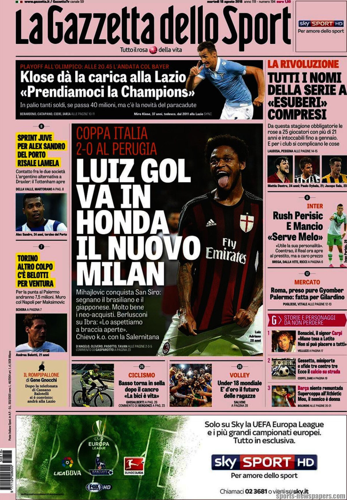 Ce scriu azi ziarele de sport din lume (18 august 2015)