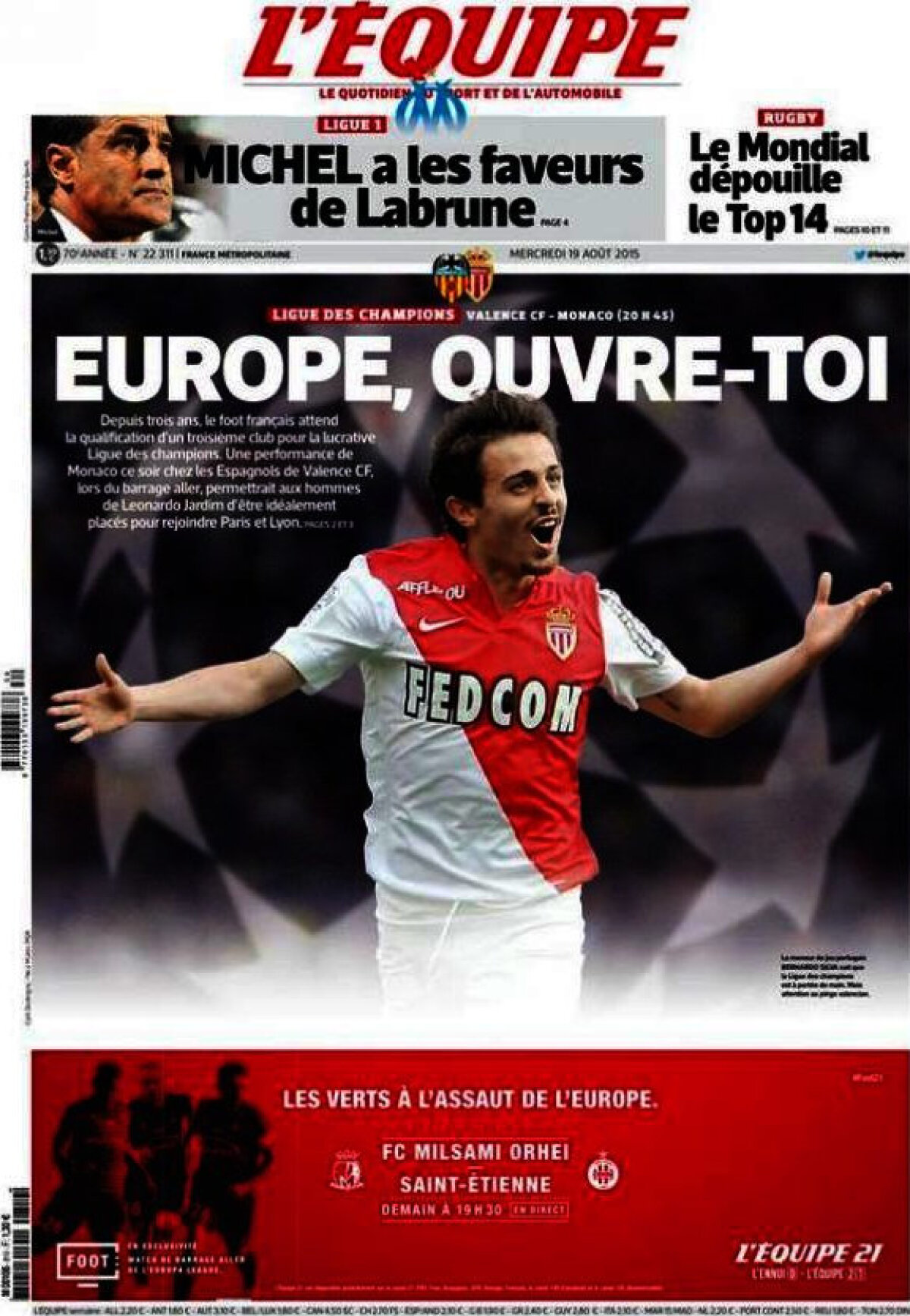 Ce scriu azi ziarele de sport din lume (19 august 2015)