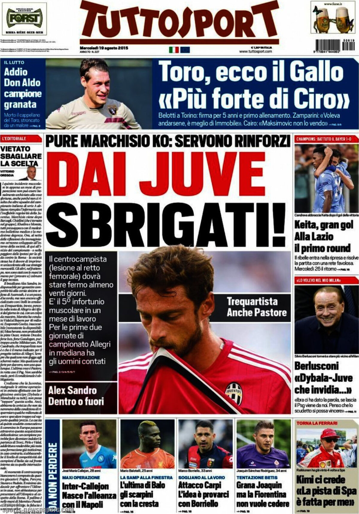 Ce scriu azi ziarele de sport din lume (19 august 2015)