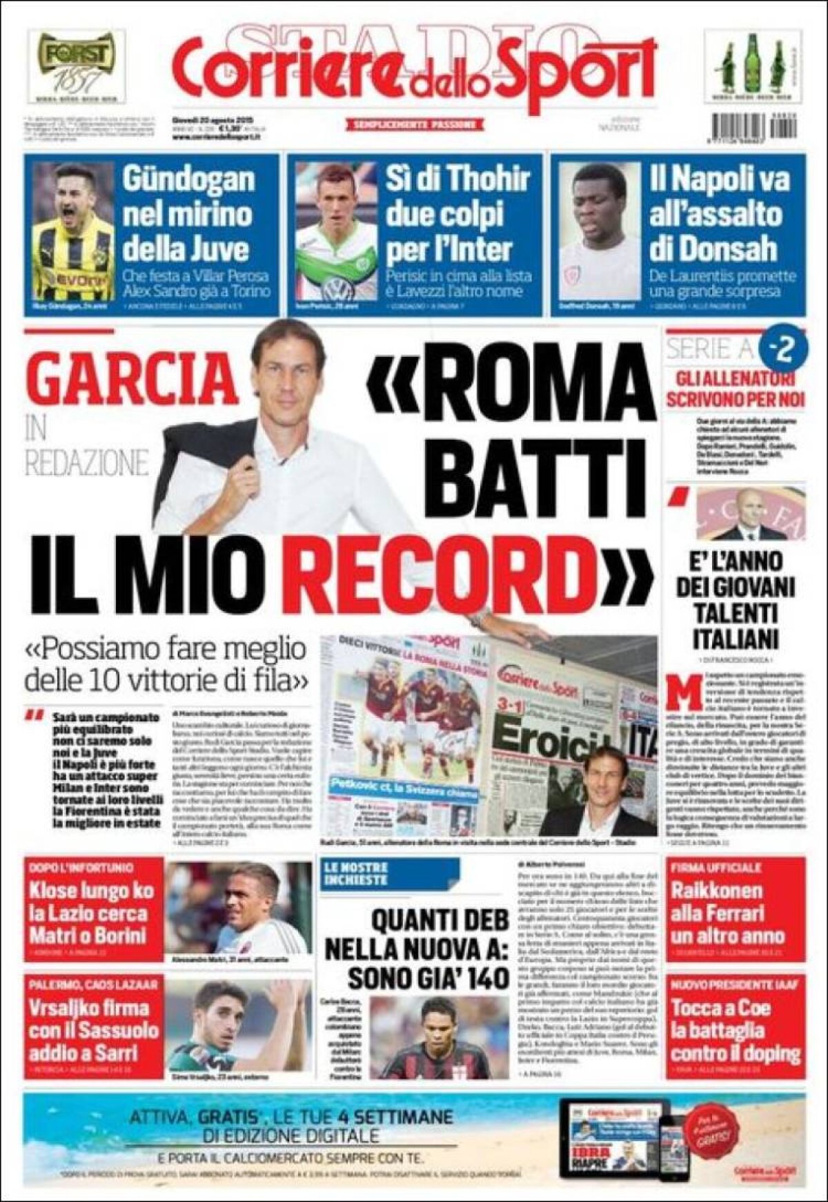 Ce scriu azi ziarele de sport din lume 20 august 2015)