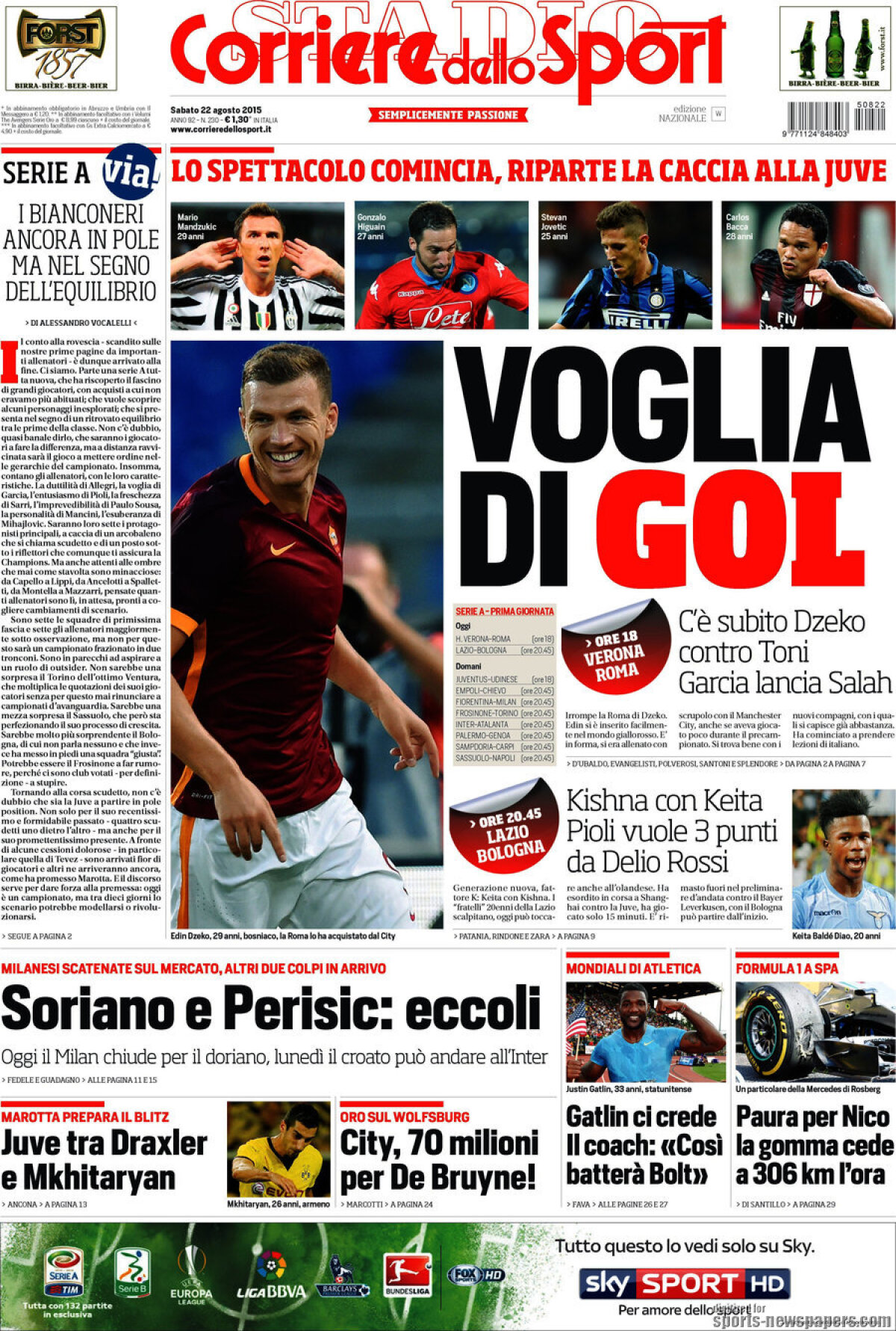 Ce scriu azi ziarele de sport din lume (22 august 2015)