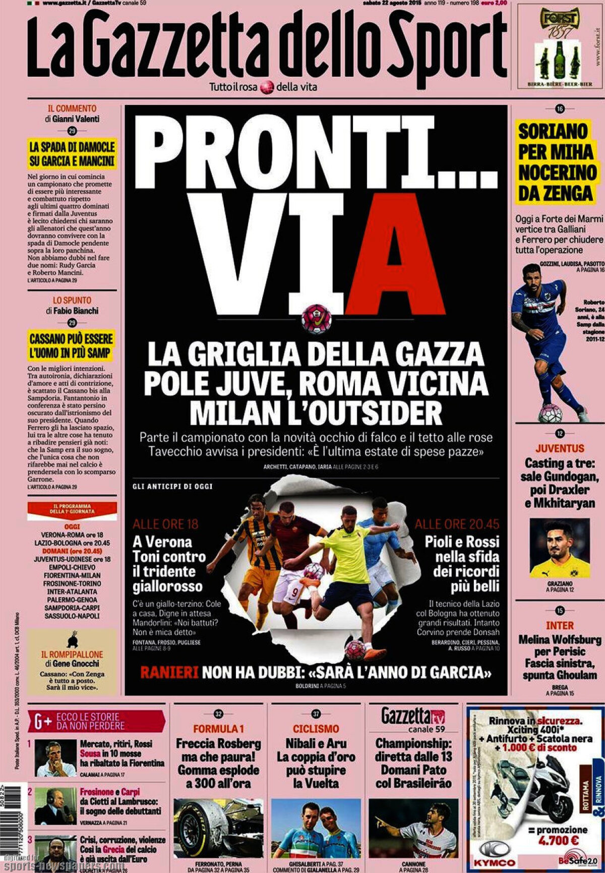 Ce scriu azi ziarele de sport din lume (22 august 2015)