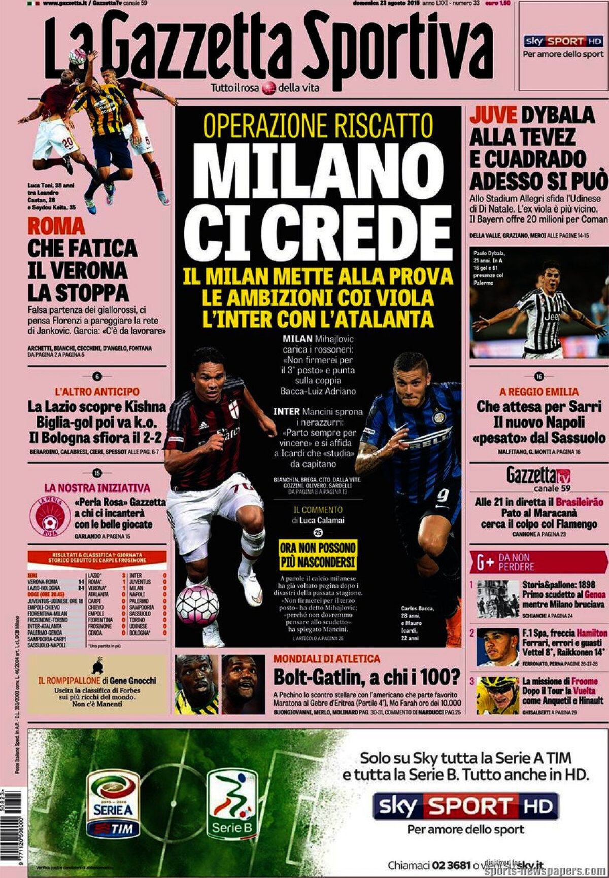 Ce scriu azi ziarele de sport din lume (23 august 2015)