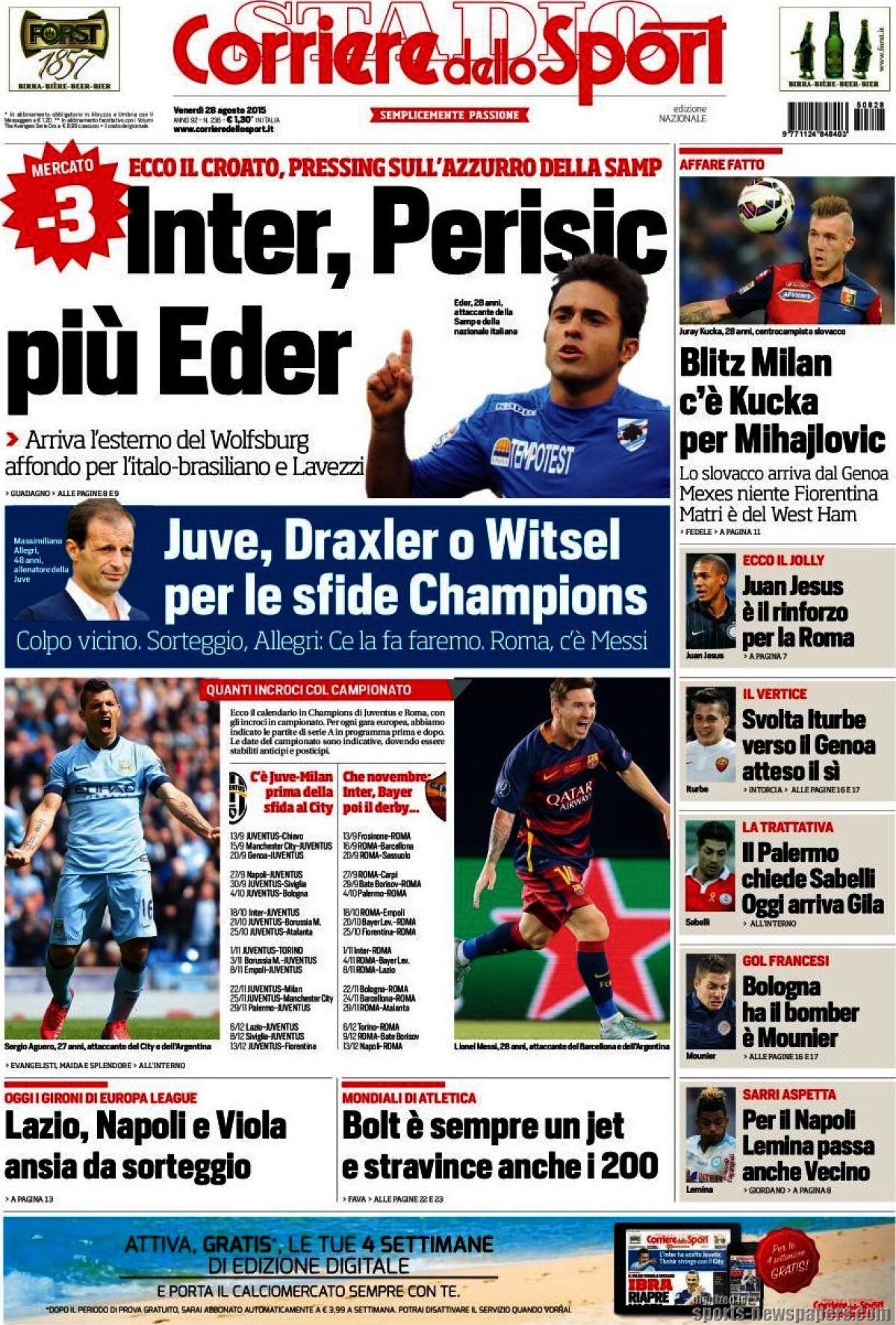 Ce scriu azi ziarele de sport din lume (28 august 2015)