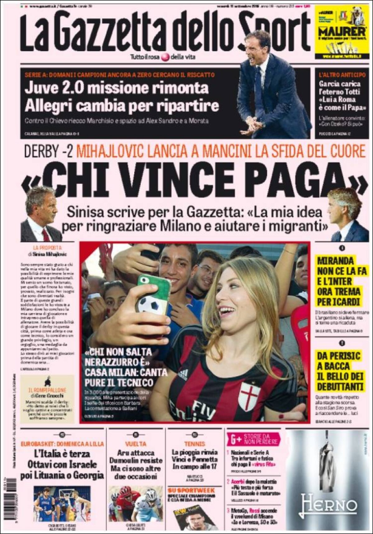 Ce scriu azi ziarele de sport din lume (11 septembrie 2015)