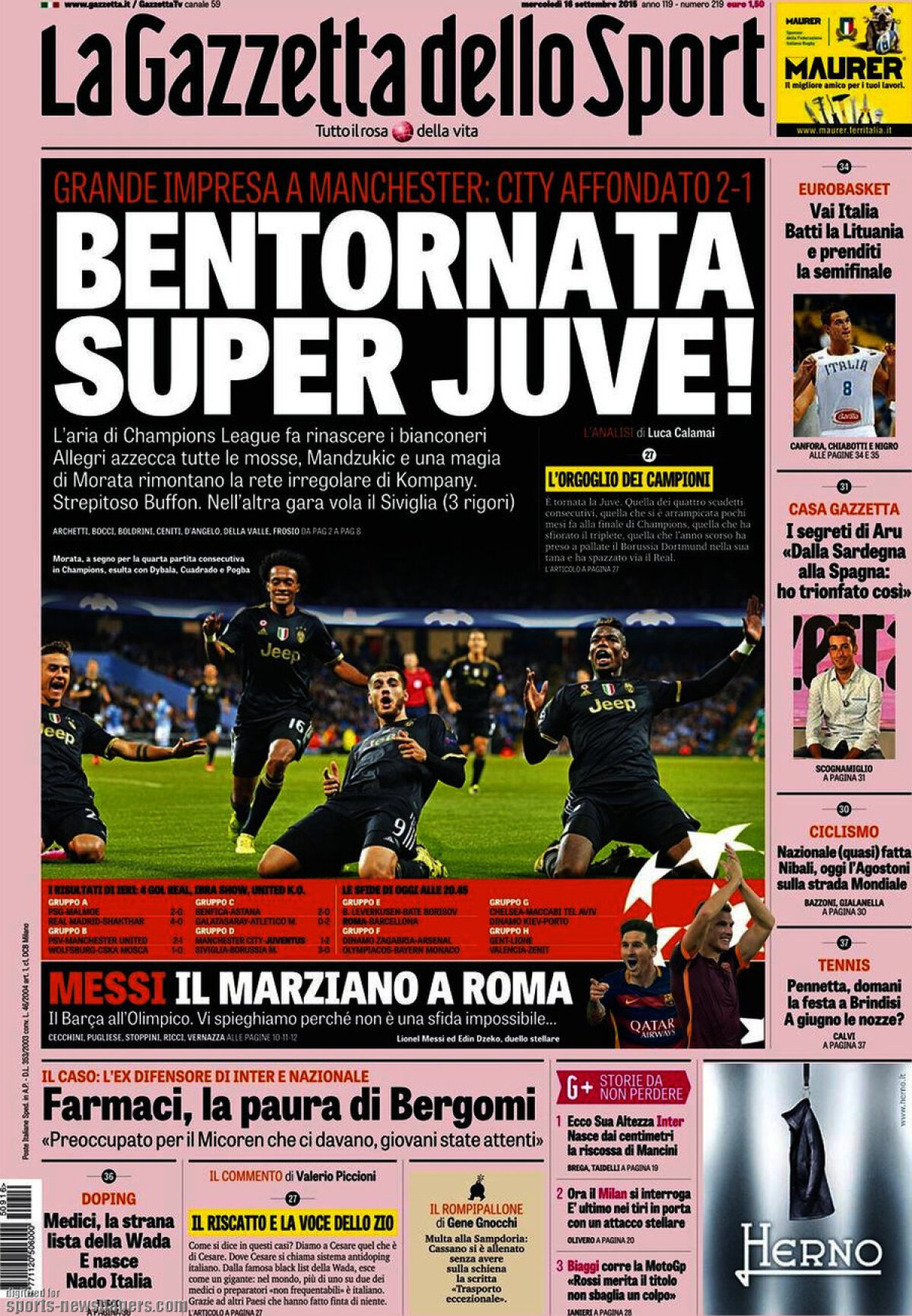 Ce scriu azi ziarele de sport din lume (16 septembrie 2015)