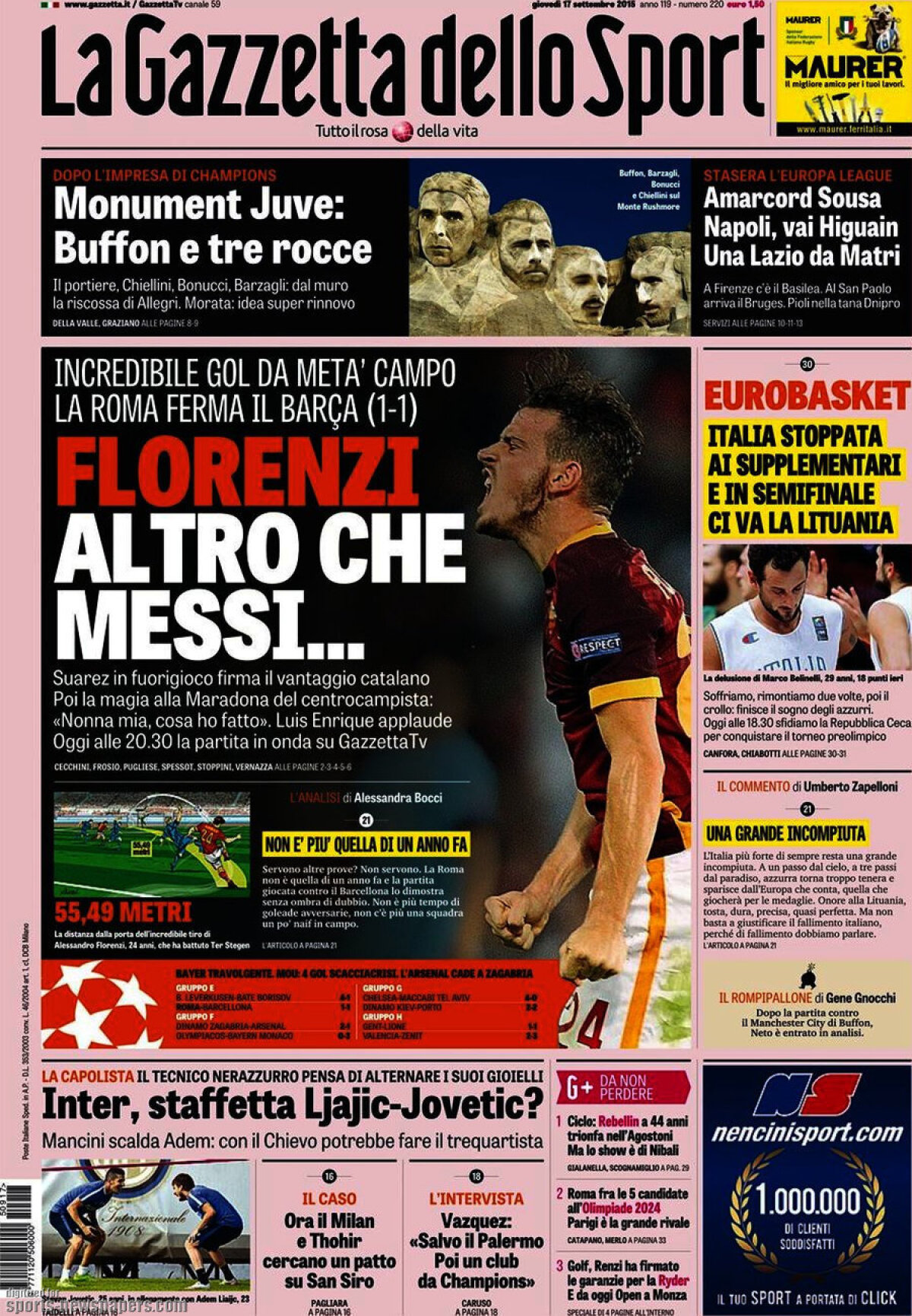 Ce scriu azi ziarele de sport din lume (17 septembrie 2015)