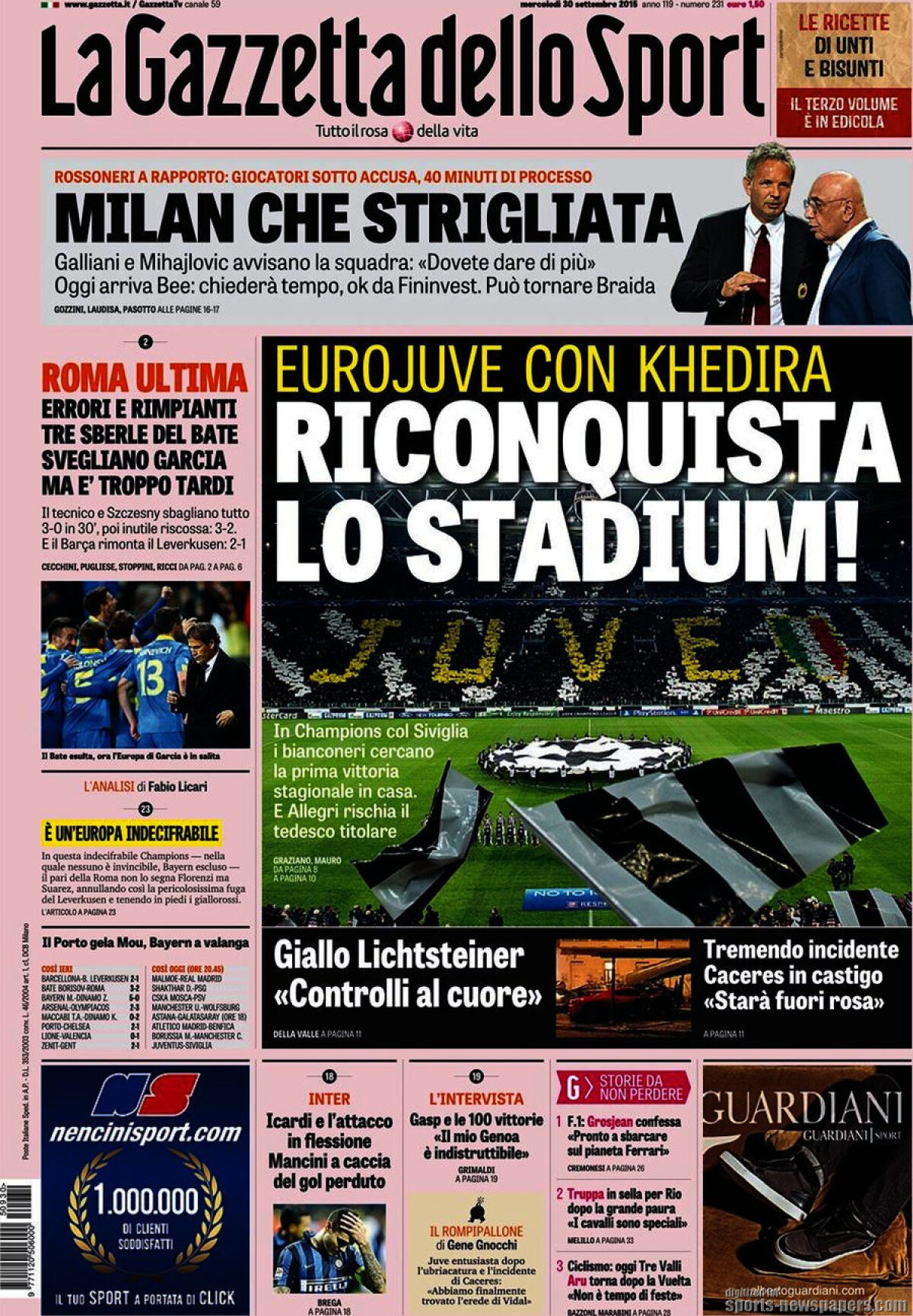 Ce scriu azi ziarele de sport din lume (30 septembrie 2015)