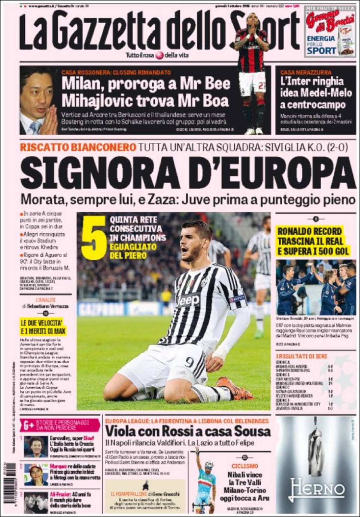 Ce scriu azi ziarele de sport din lume (1 octombrie 2015)