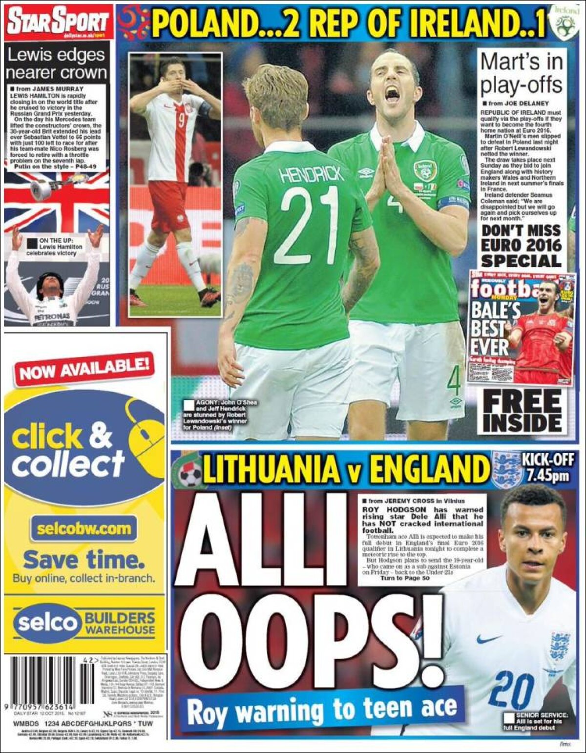 Ce scriu azi ziarele de sport din lume (12 octombrie 2015)