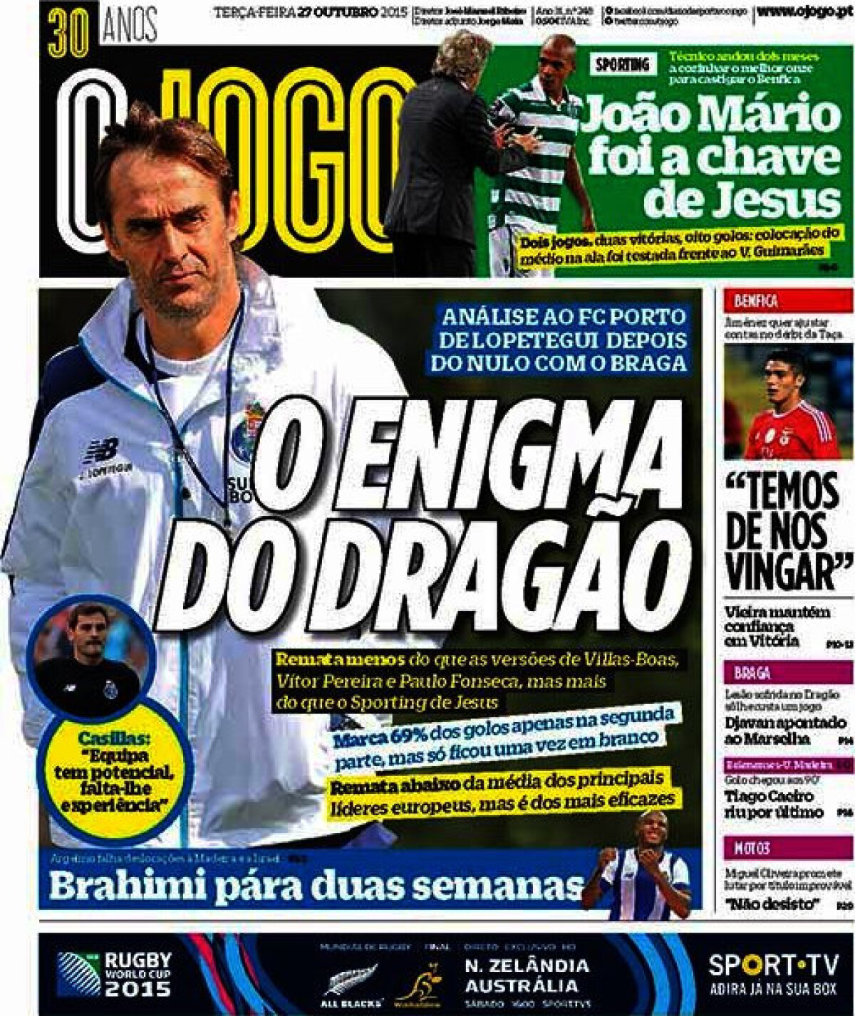 Ce scriu azi ziarele de sport din lume (27 octombrie 2015)