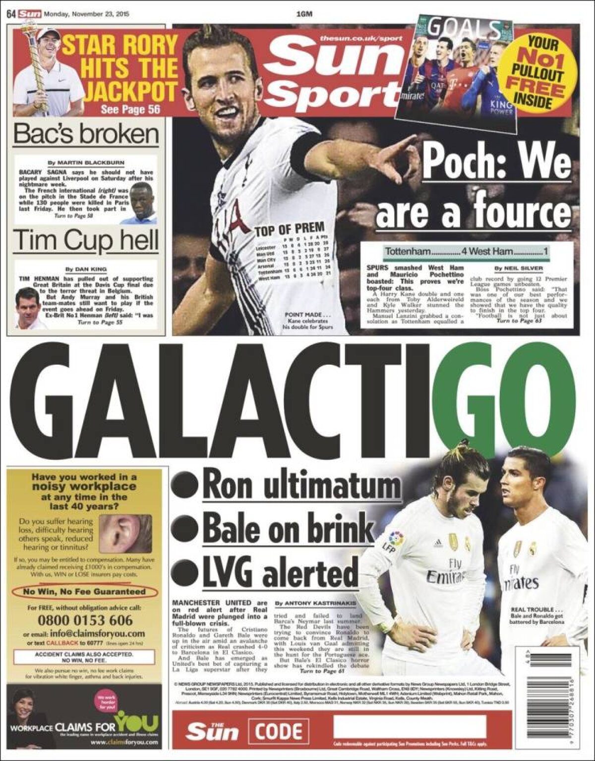 Ce scriu azi ziarele de sport din lume (23 noiembrie 2015)