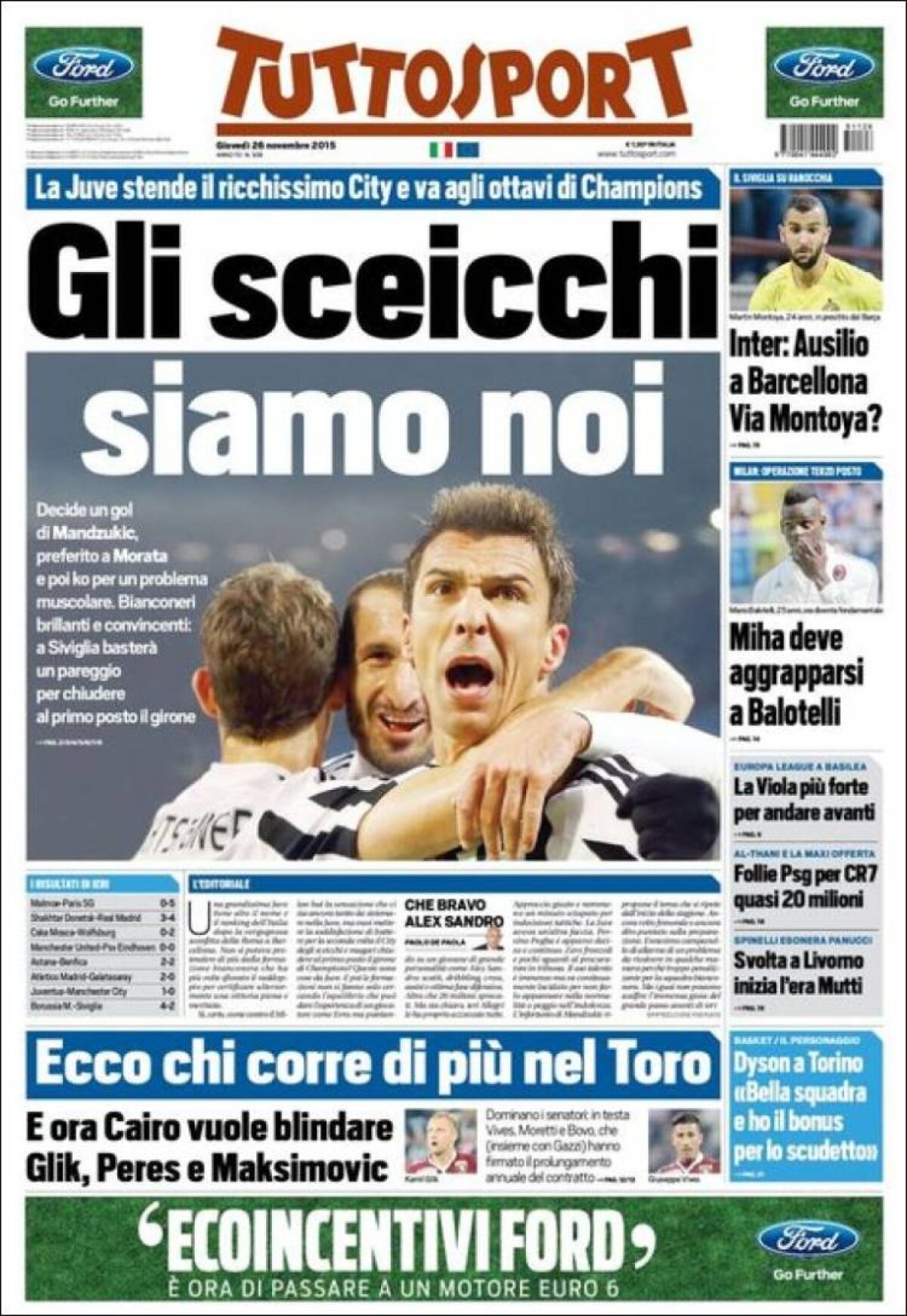 Ce scriu azi ziarele de sport din lume (26 noiembrie 2015)