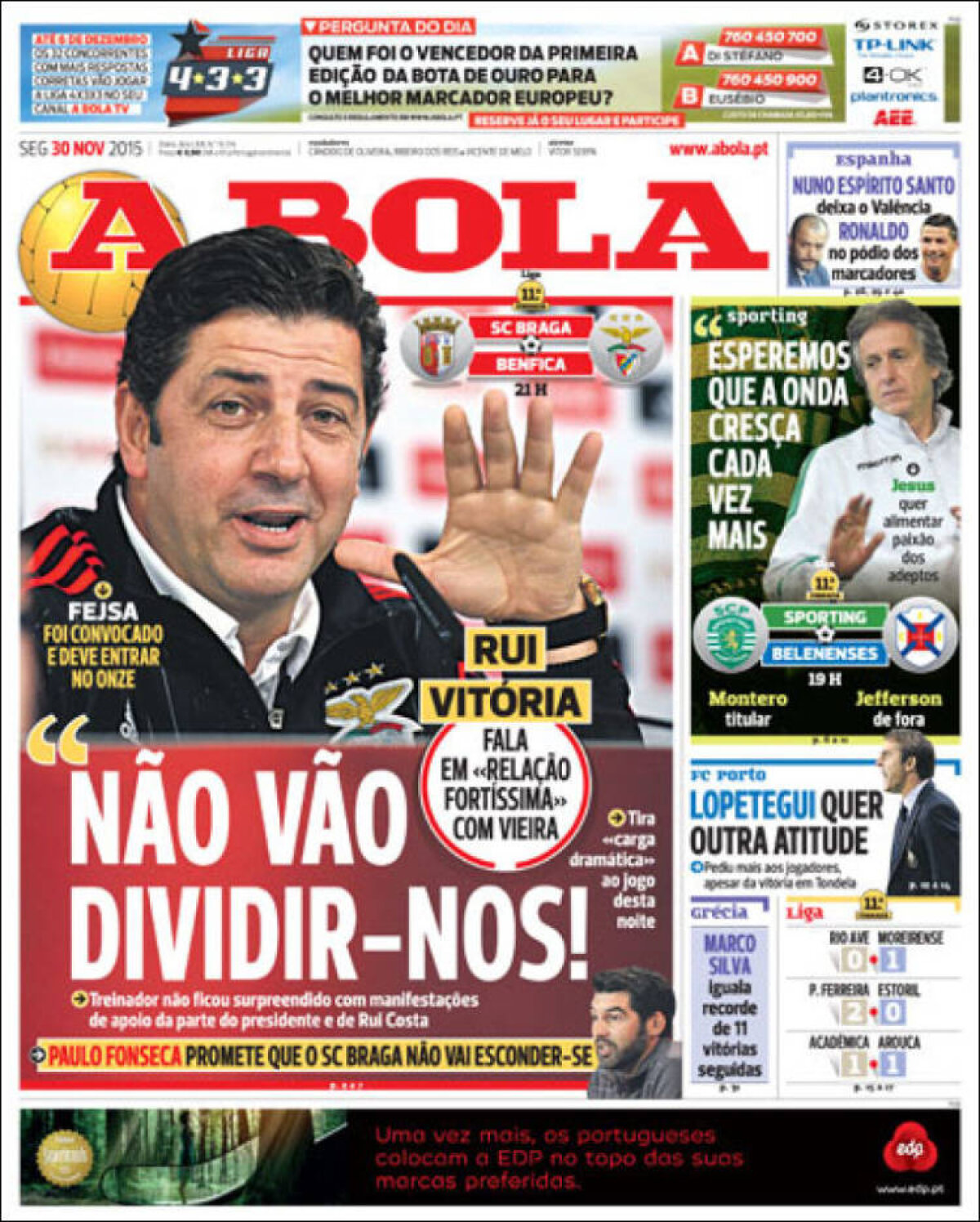 Ce scriu azi ziarele de sport din lume (30 noiembrie 2015)