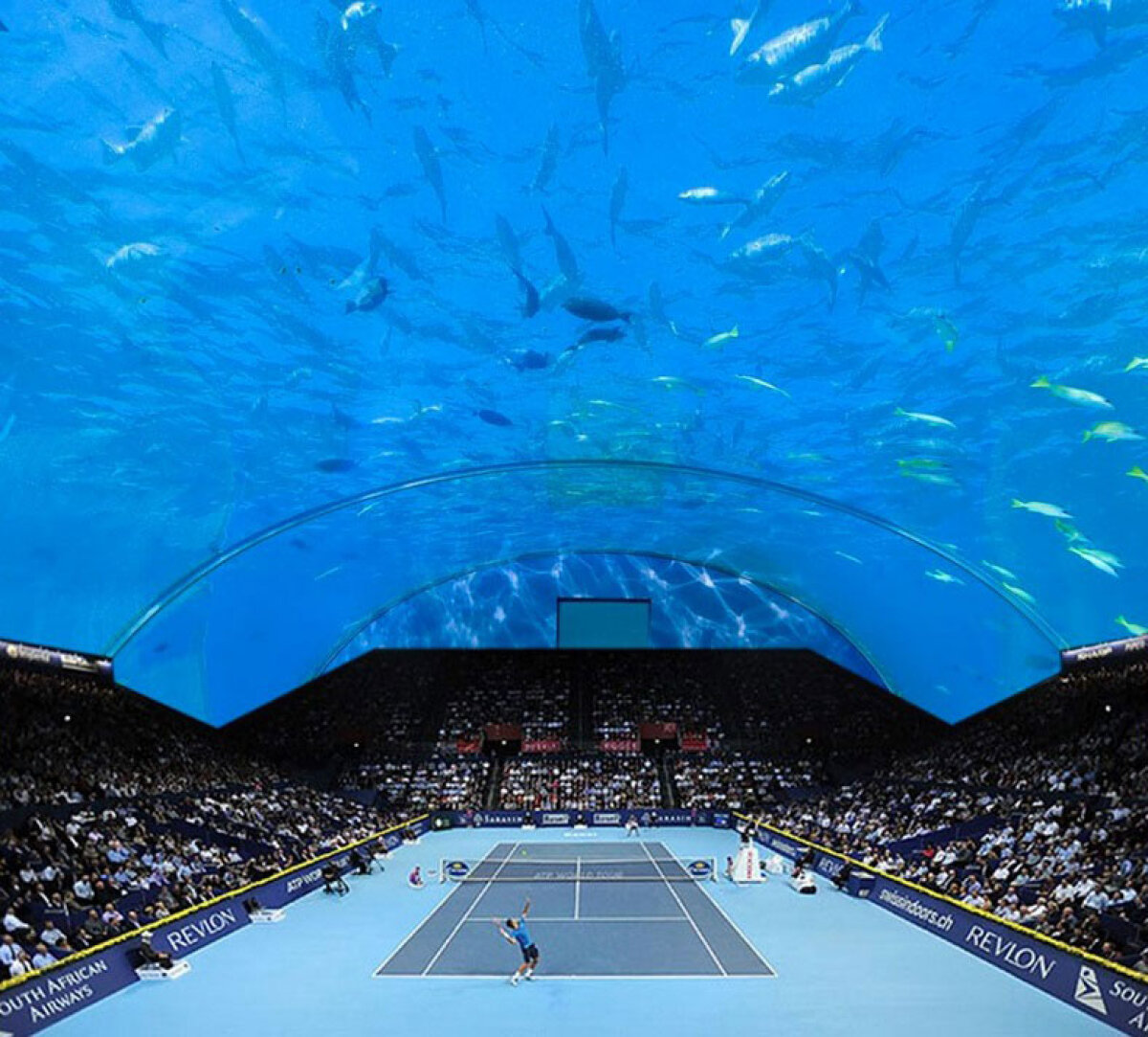 SPECTACULOS! Al cincilea Grand Slam, sub apă! Imagini ireale din Dubai cu complexul jumătate arenă, jumătate acvariu