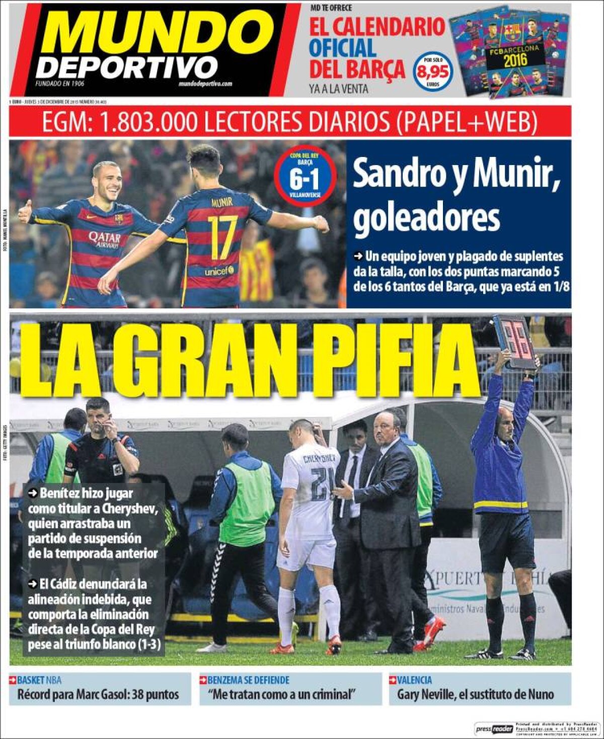 Ce scriu azi ziarele de sport din lume (3 decembrie 2015)