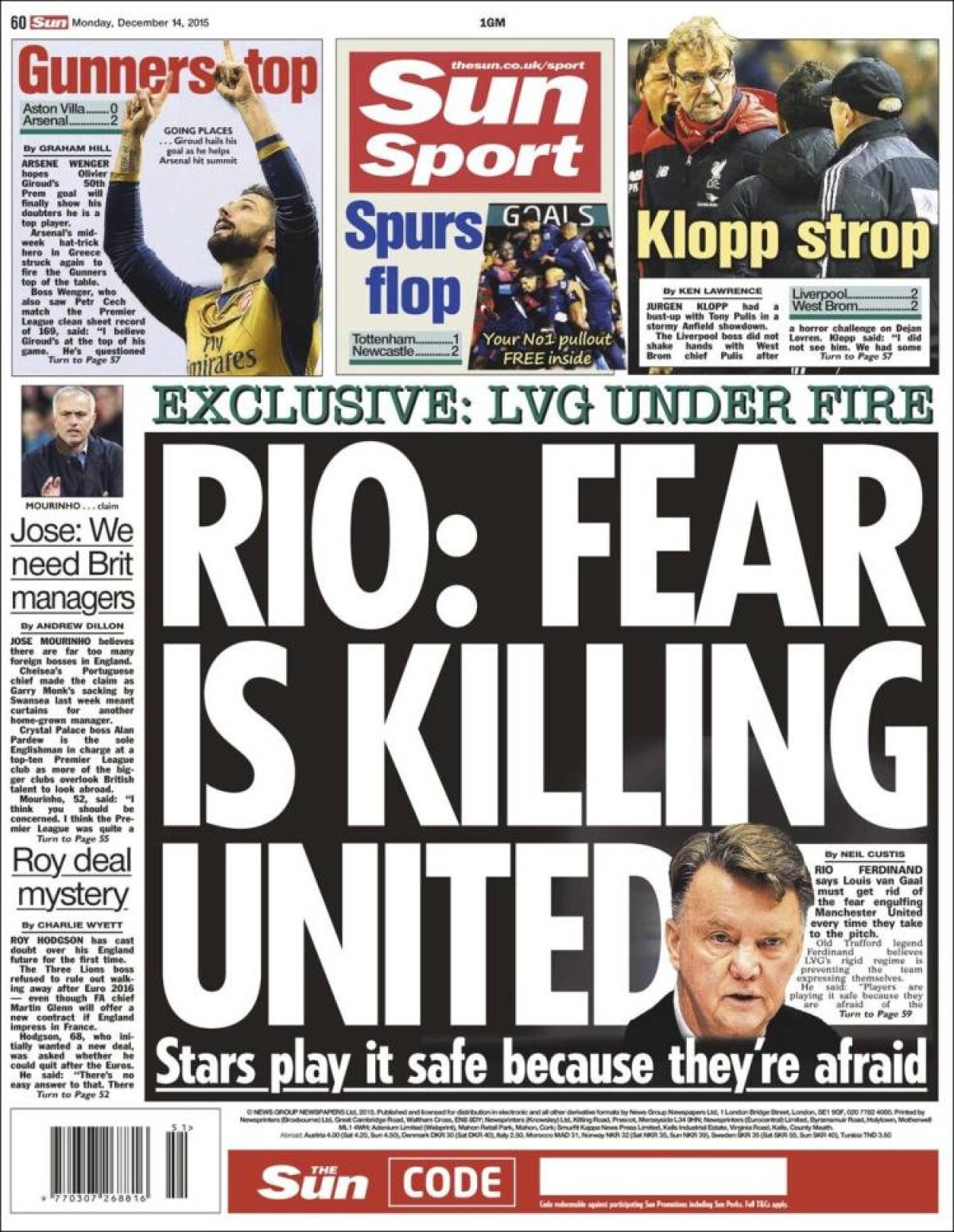 Ce scriu azi ziarele de sport din lume (14 decembrie 2015)