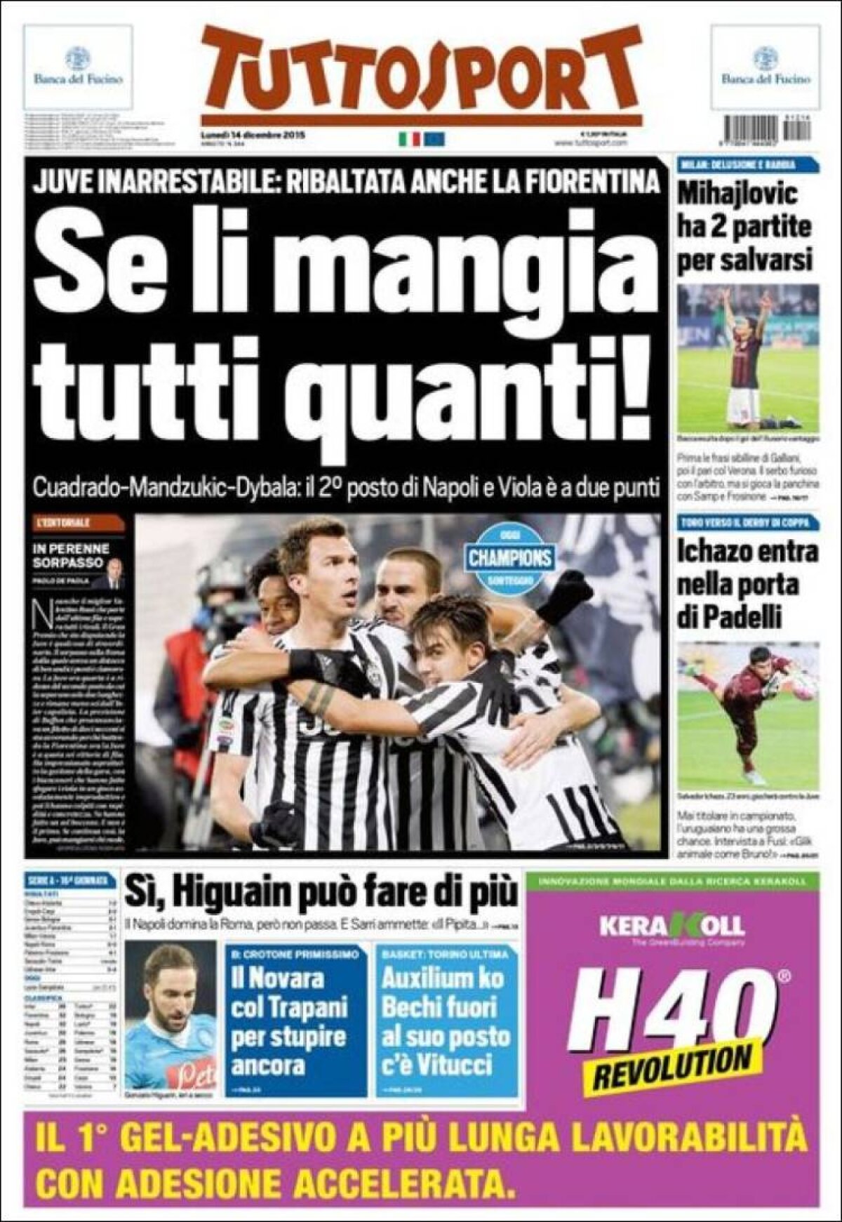 Ce scriu azi ziarele de sport din lume (14 decembrie 2015)