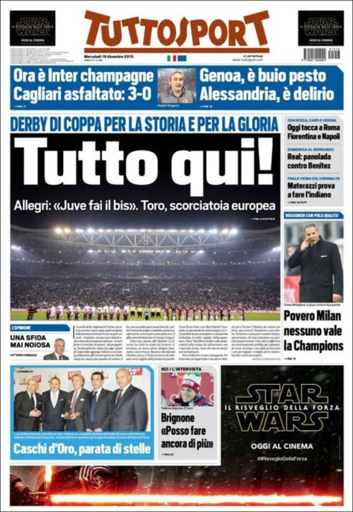 Ce scriu azi ziarele de sport din lume (16 decembrie 2015)