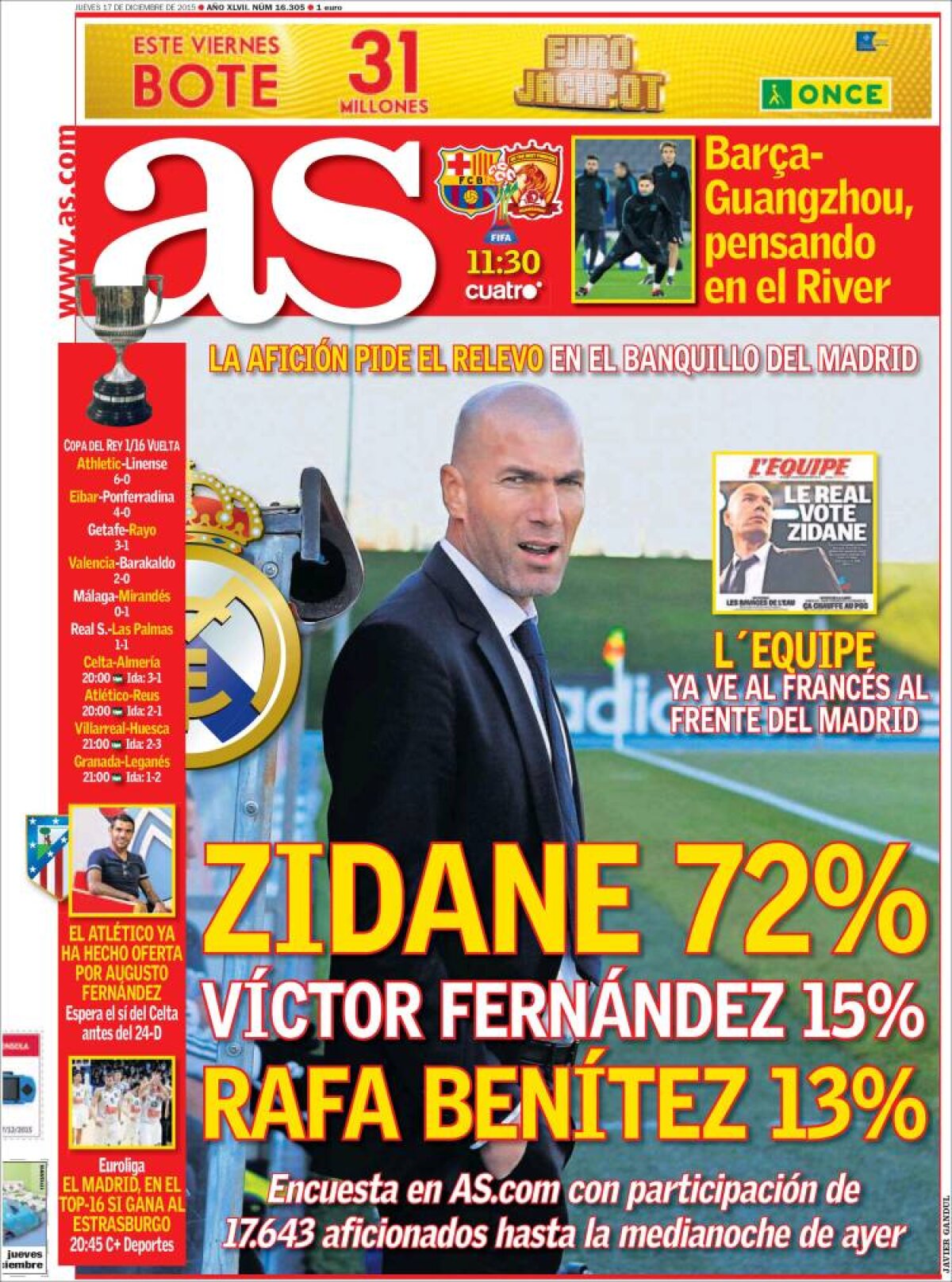 Ce scriu azi ziarele de sport din lume (17 decembrie 2015)