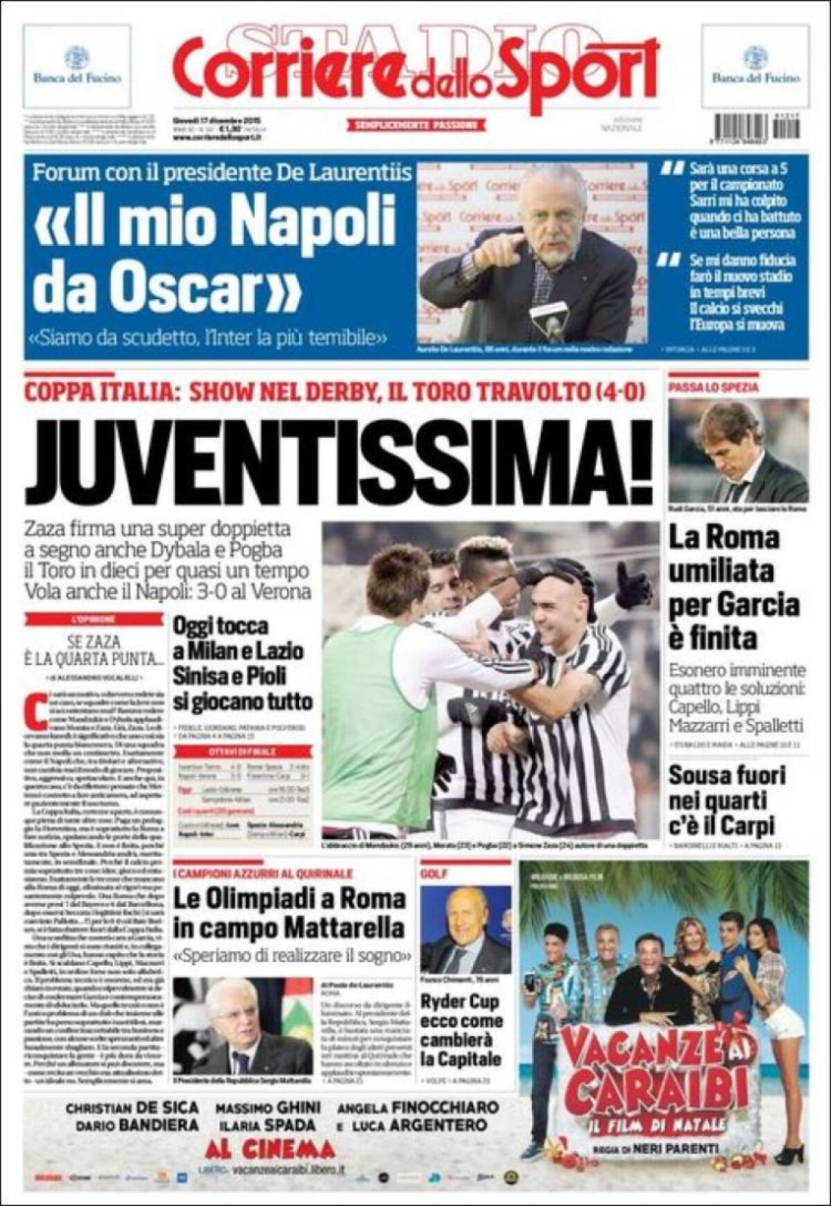 Ce scriu azi ziarele de sport din lume (17 decembrie 2015)