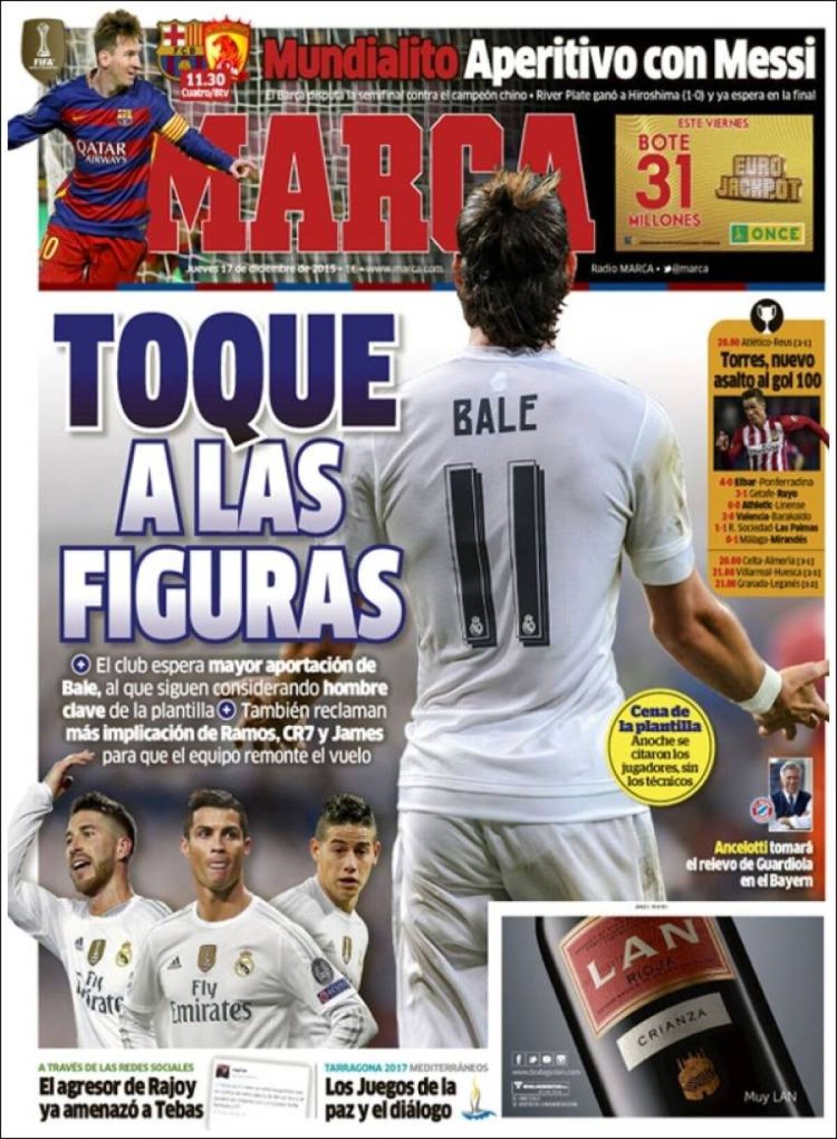 Ce scriu azi ziarele de sport din lume (17 decembrie 2015)