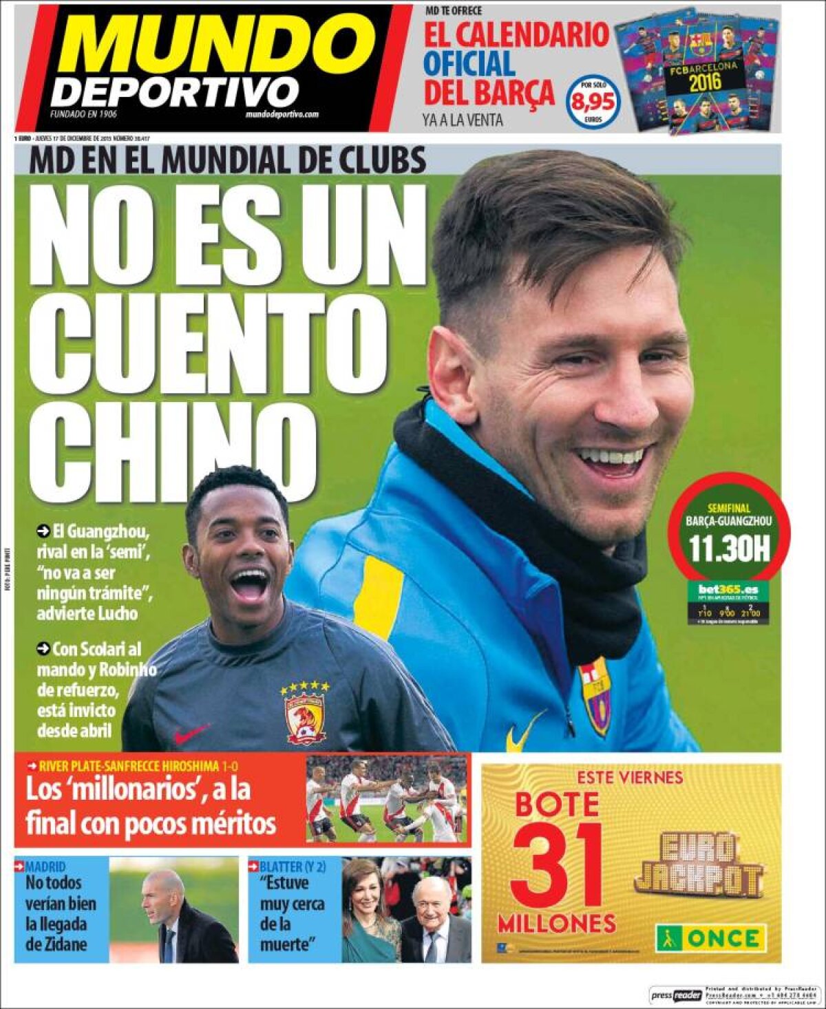 Ce scriu azi ziarele de sport din lume (17 decembrie 2015)