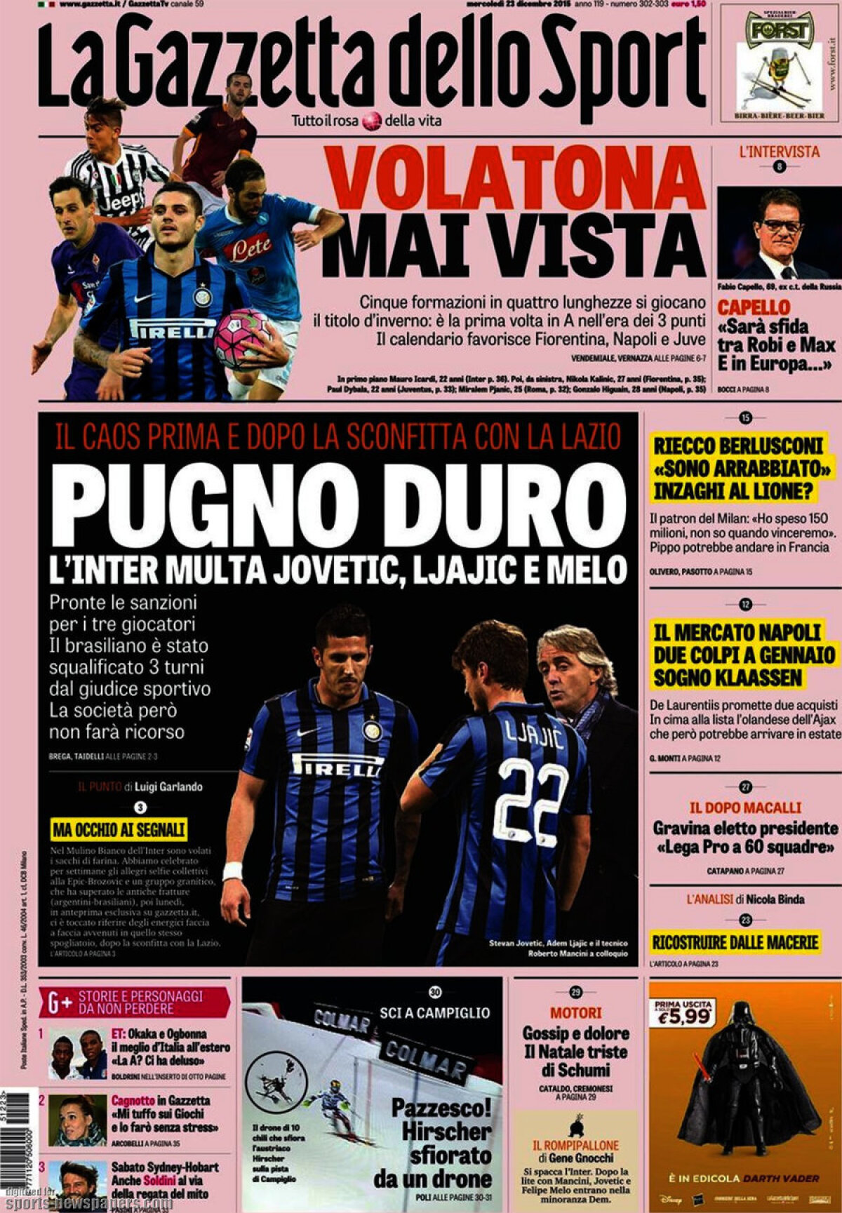 Ce scriu azi ziarele de sport din lume (23 decembrie 2015) 