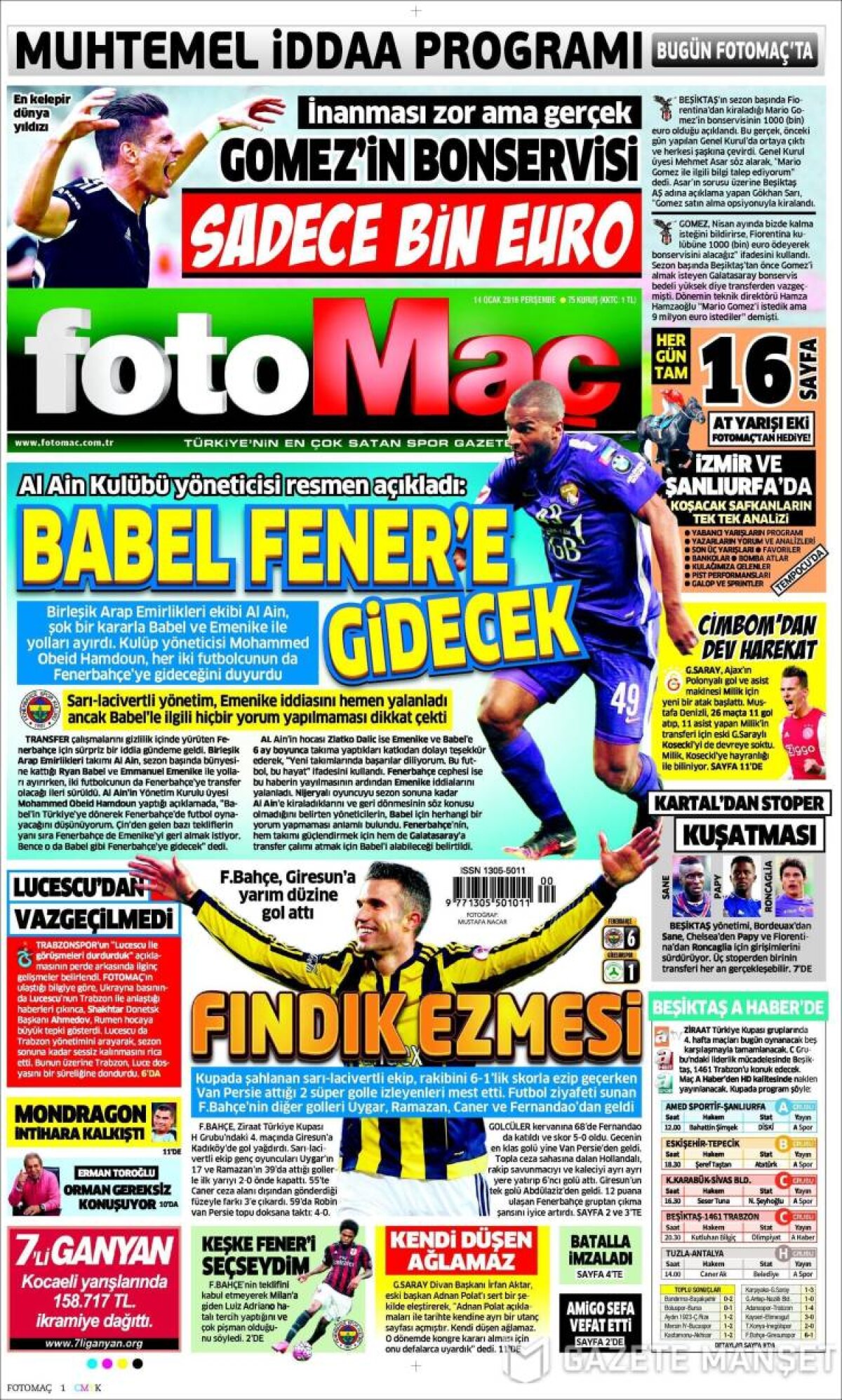 Ce scriu azi ziarele de sport din lume (14 ianuarie 2016)