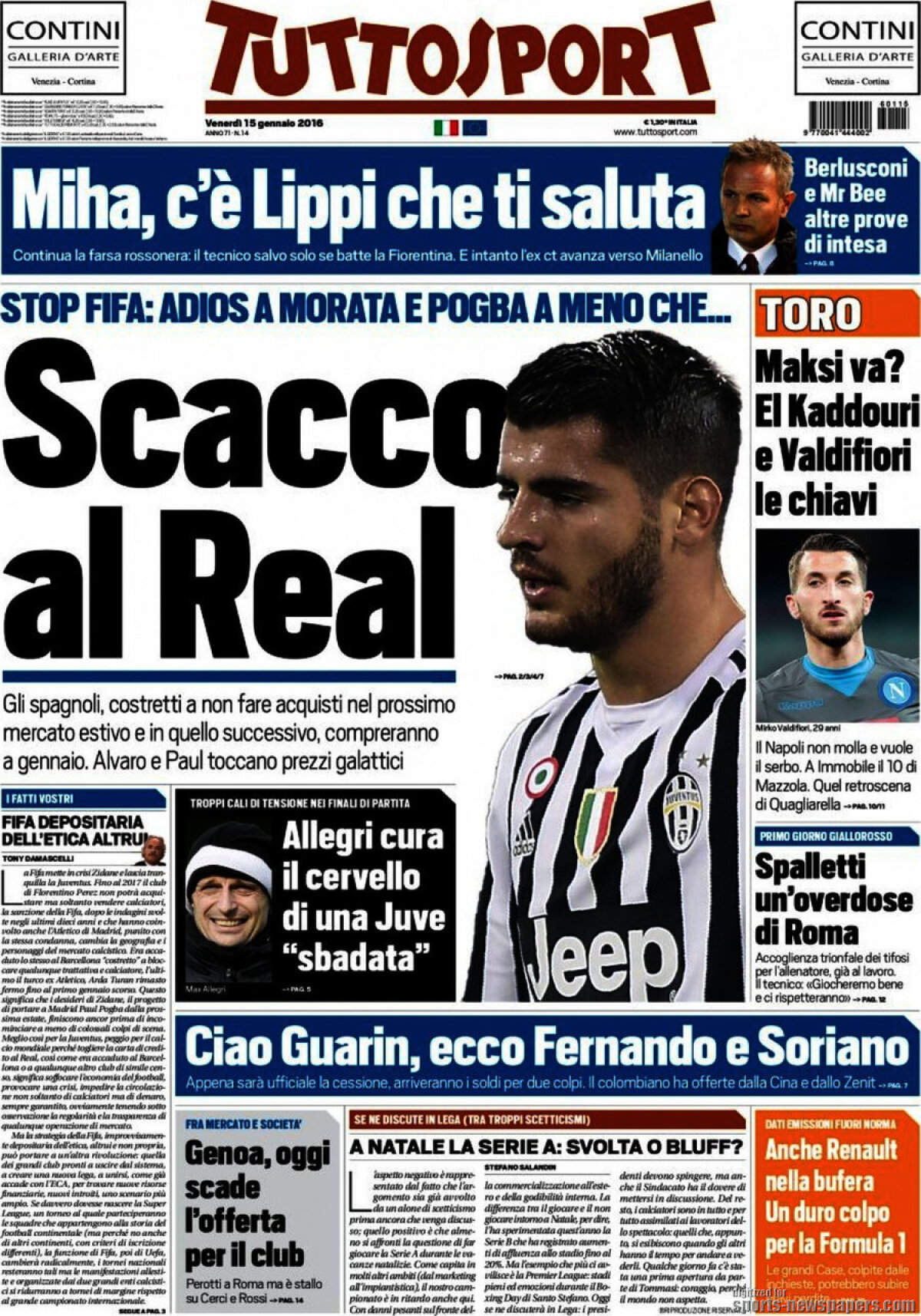 Ce scriu azi ziarele de sport din lume (15 ianuarie 2016)