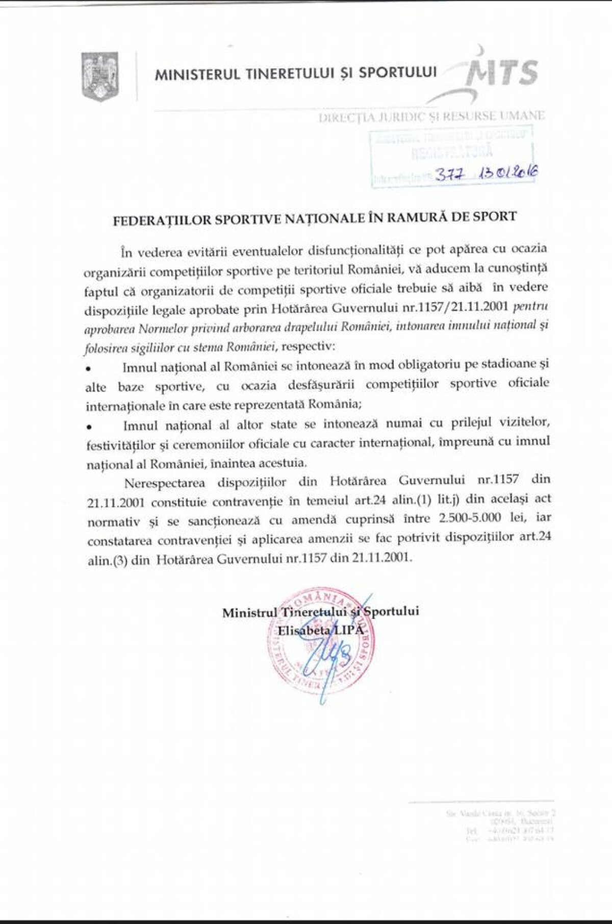 ”Deșteaptă-te, române!” nu poate fi oprit! Interpretarea halucinantă a legilor de către Lipă a dus la interzicerea imnului național în sportul românesc!