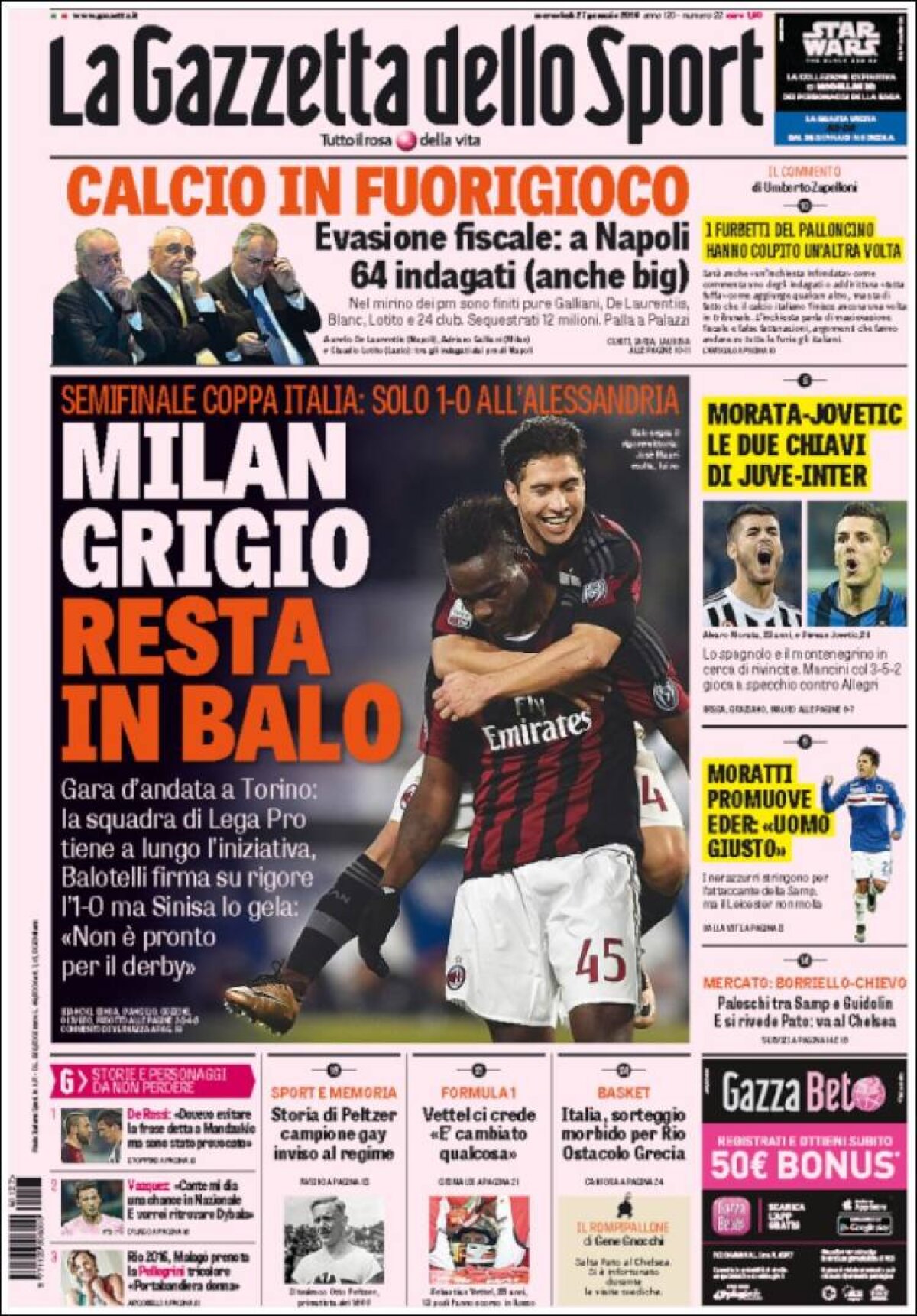 Ce scriu azi ziarele de sport din lume (27 ianuarie 2016)