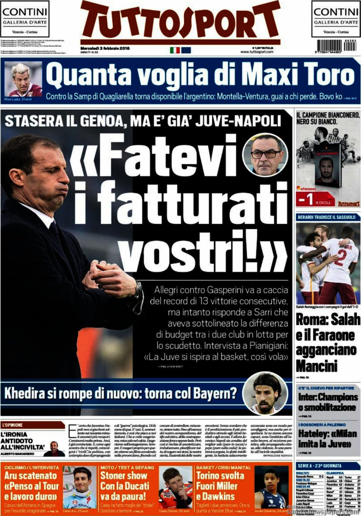 Ce scriu azi ziarele de sport din lume (3 februarie 2016)