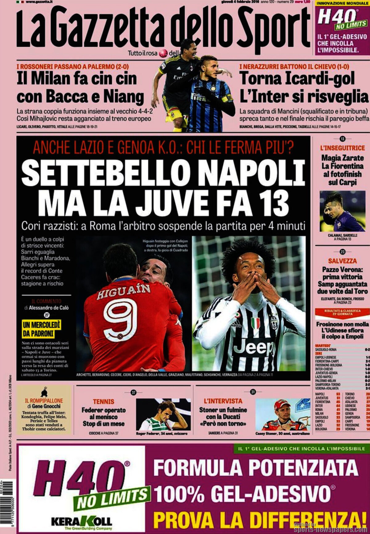 Ce scriu azi ziarele de sport din lume (4 februarie 2016)