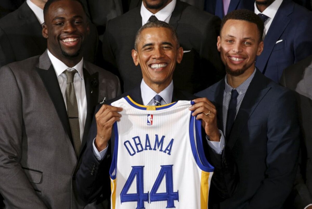 FOTO și VIDEO Obama a primit-o pe Golden State Warriors la Casa Albă » Președintele american a făcut show: l-a imitat pe Curry și a avut un mare regret: "Speram să vină și Riley"
