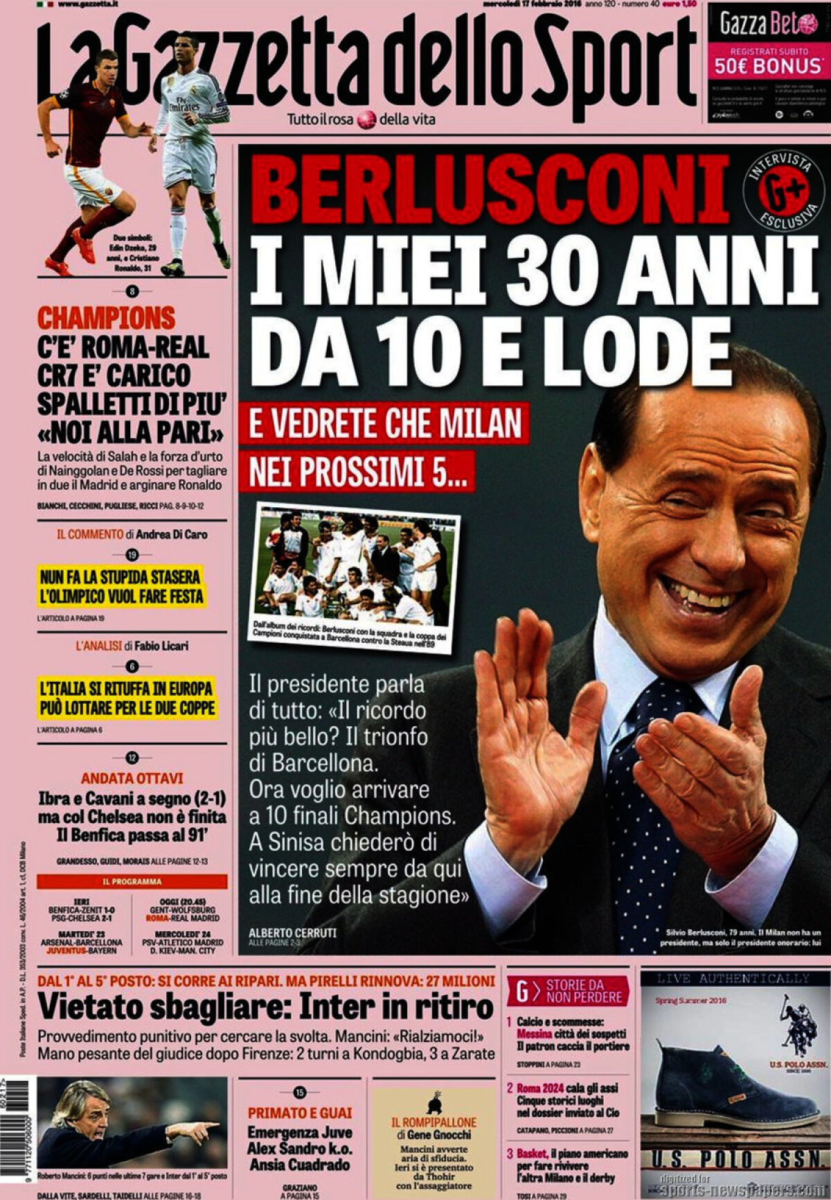 Ce scriu azi ziarele de sport din lume (18 februarie 2016)