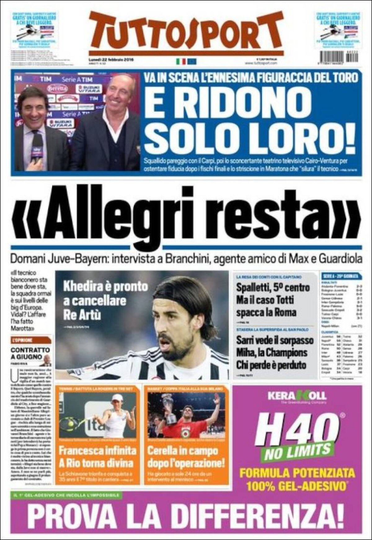 Ce scriu azi ziarele de sport din lume (22 februarie 2016)