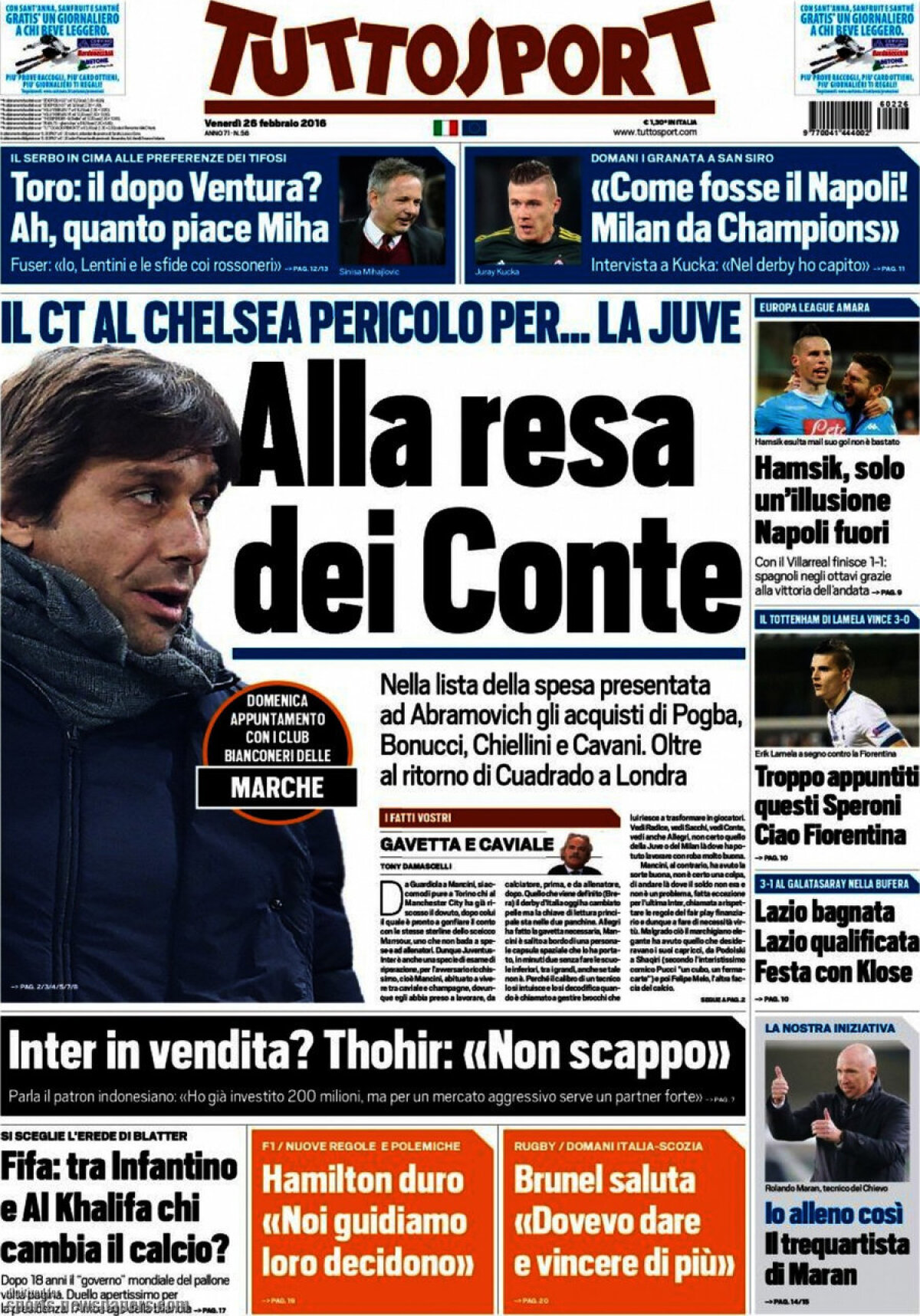 Ce scriu azi ziarele de sport din lume (26 februarie 2016)