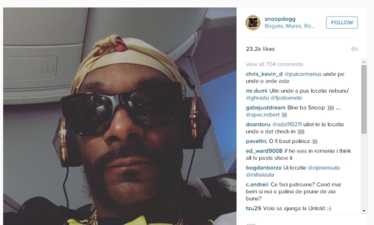 FOTO Snoop Dogg și-a dat check-in în România și a fost luat la mișto de români: ”Ce faci, patroane, când bem și noi o pălincă?”