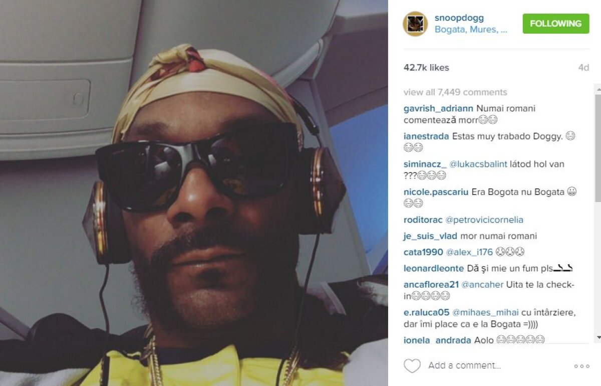 FOTO E clar! Snoop Dogg vine în România! Rapper-ul american și-a mai dat un check-in la noi în țară și a transmis un mesaj special românilor