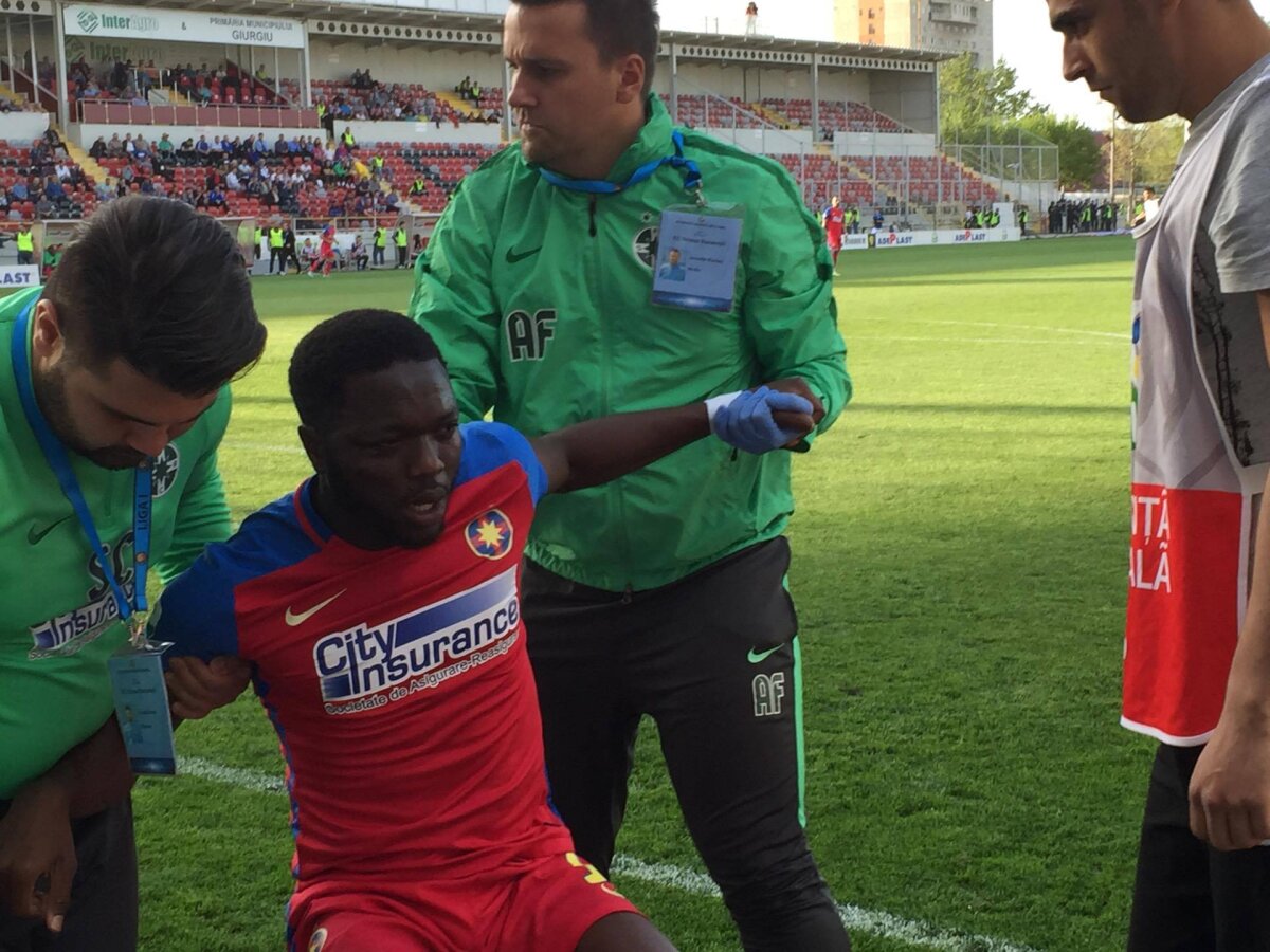 VIDEO Fază controversată la golul Stelei de la Giurgiu + FOTO cu accidentarea teribilă a lui Muniru: "Are multiple fracturi"