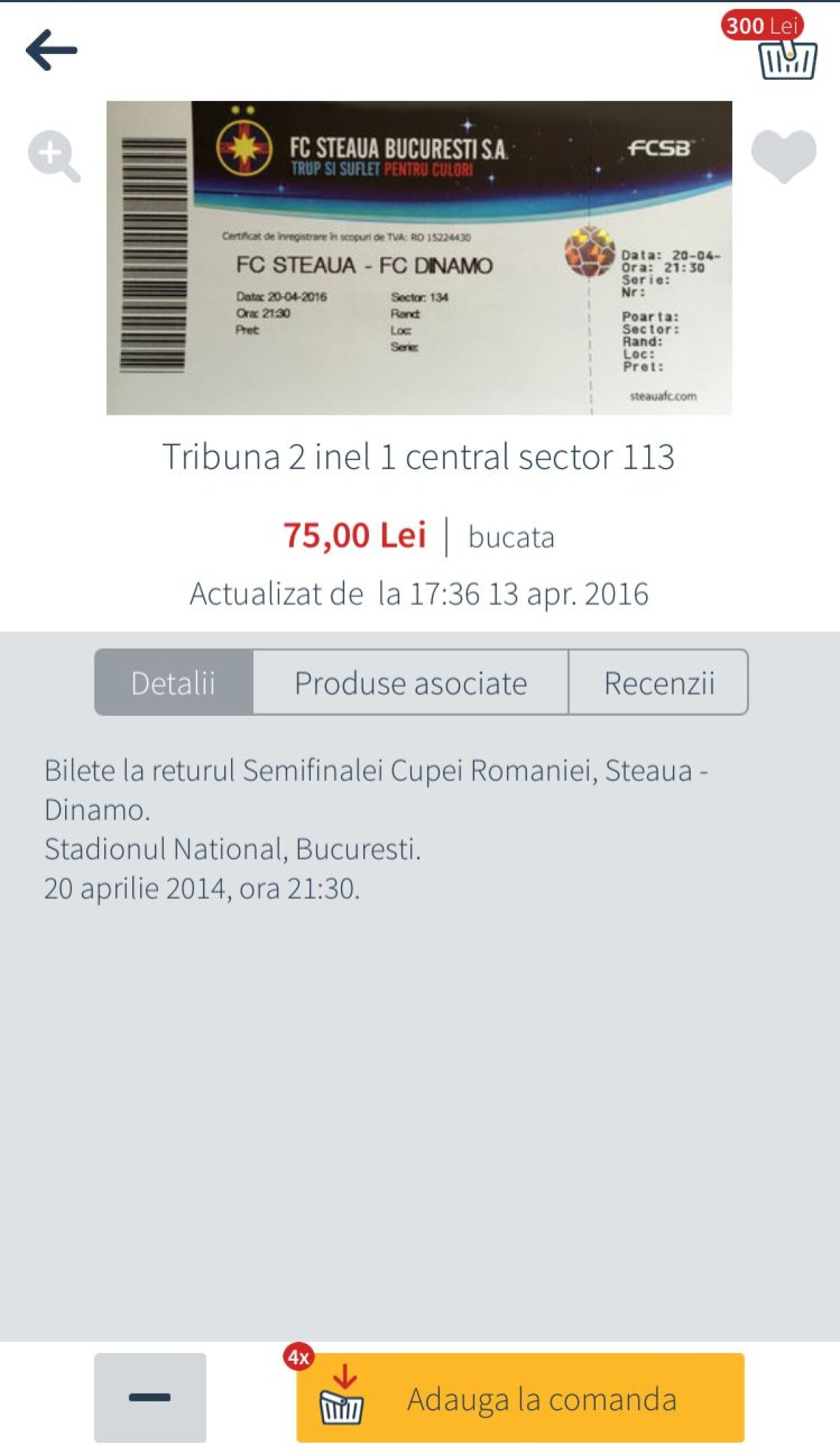  Comanzi acum, primești biletul în 2 ore! Biletele la Steaua-Dinamo pot fi cumpărate printr-o aplicație de mobil