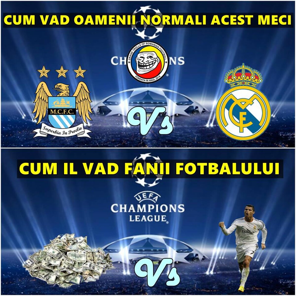 GALERIE FOTO Cele mai tari glume după City - Real 0-0 » Ce făcut Messi în timpul meciului și la ce se uita Cristiano Ronaldo pe telefon