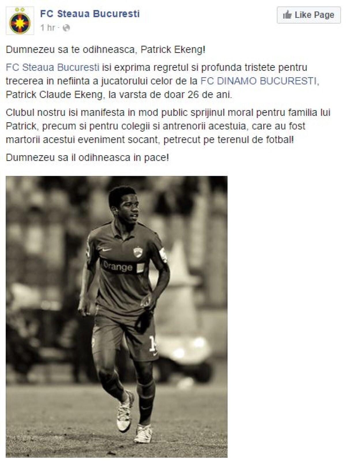 Reacții din fotbalul românesc și cel internațional » Cafu, Eto'o și Martial deplâng moartea lui Ekeng