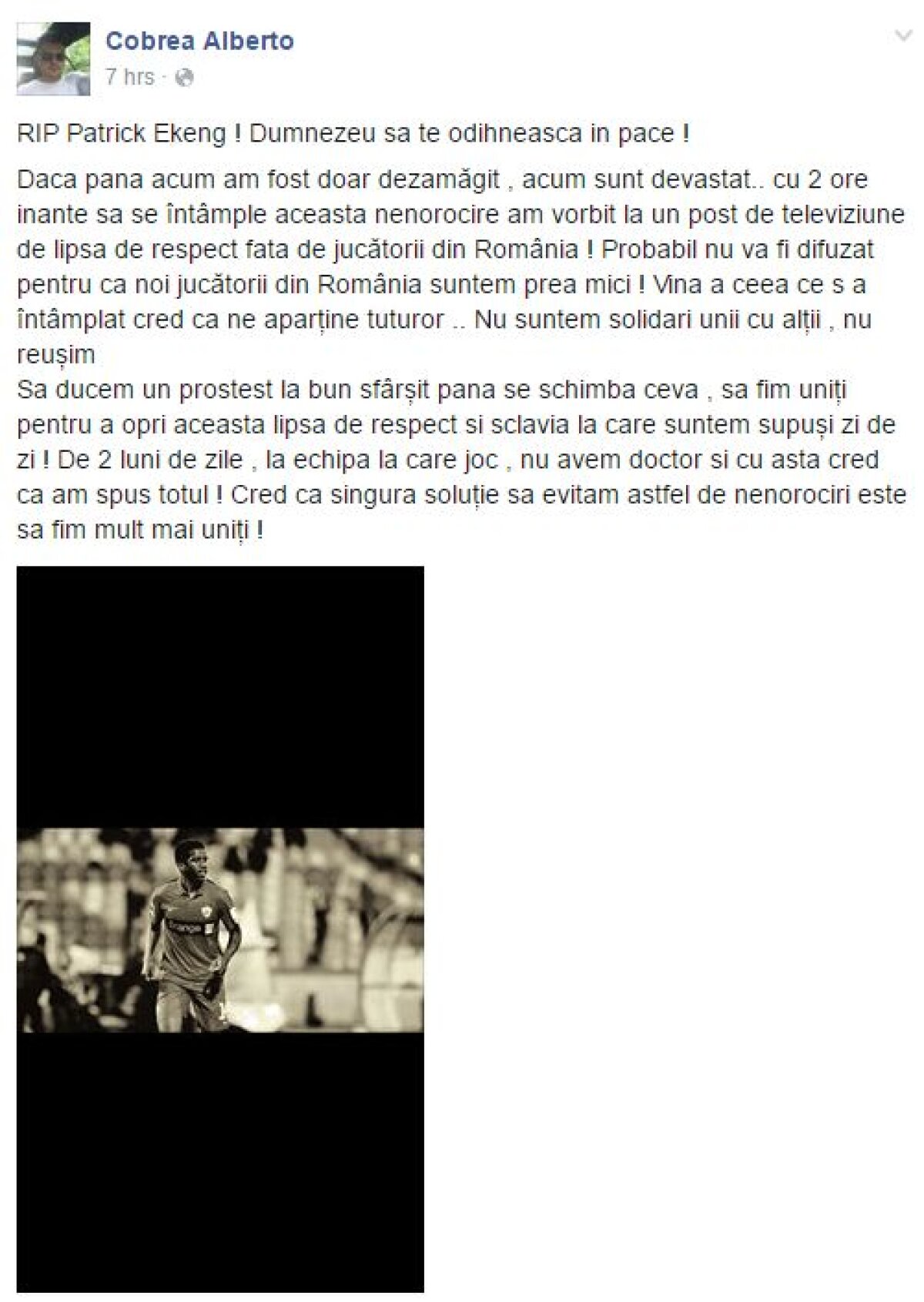 Reacții din fotbalul românesc și cel internațional » Cafu, Eto'o și Martial deplâng moartea lui Ekeng