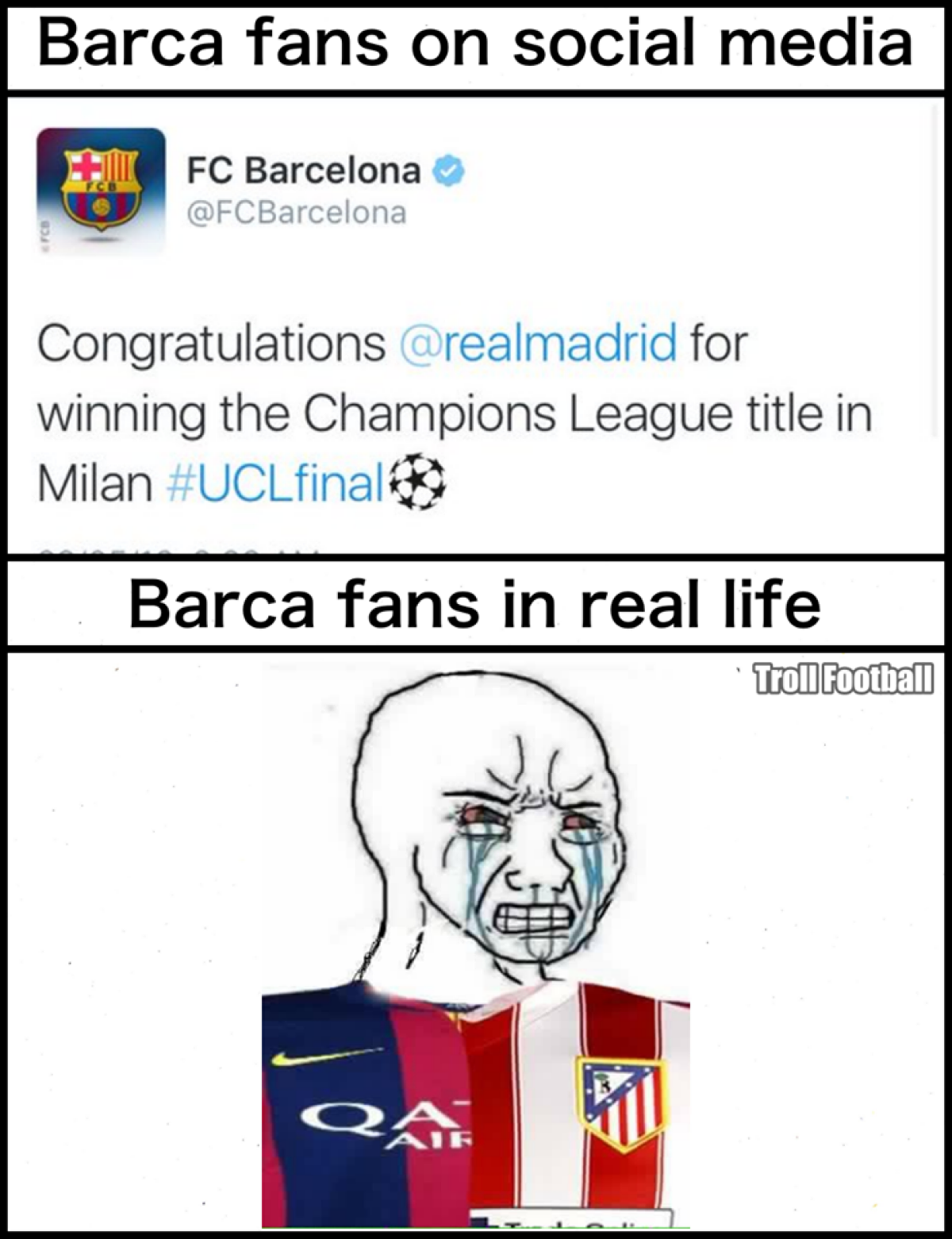 GALERIE FOTO Cele mai tari glume de la finala Champions League » Fanii Barcelonei și Messi au fost ținta ironiilor 